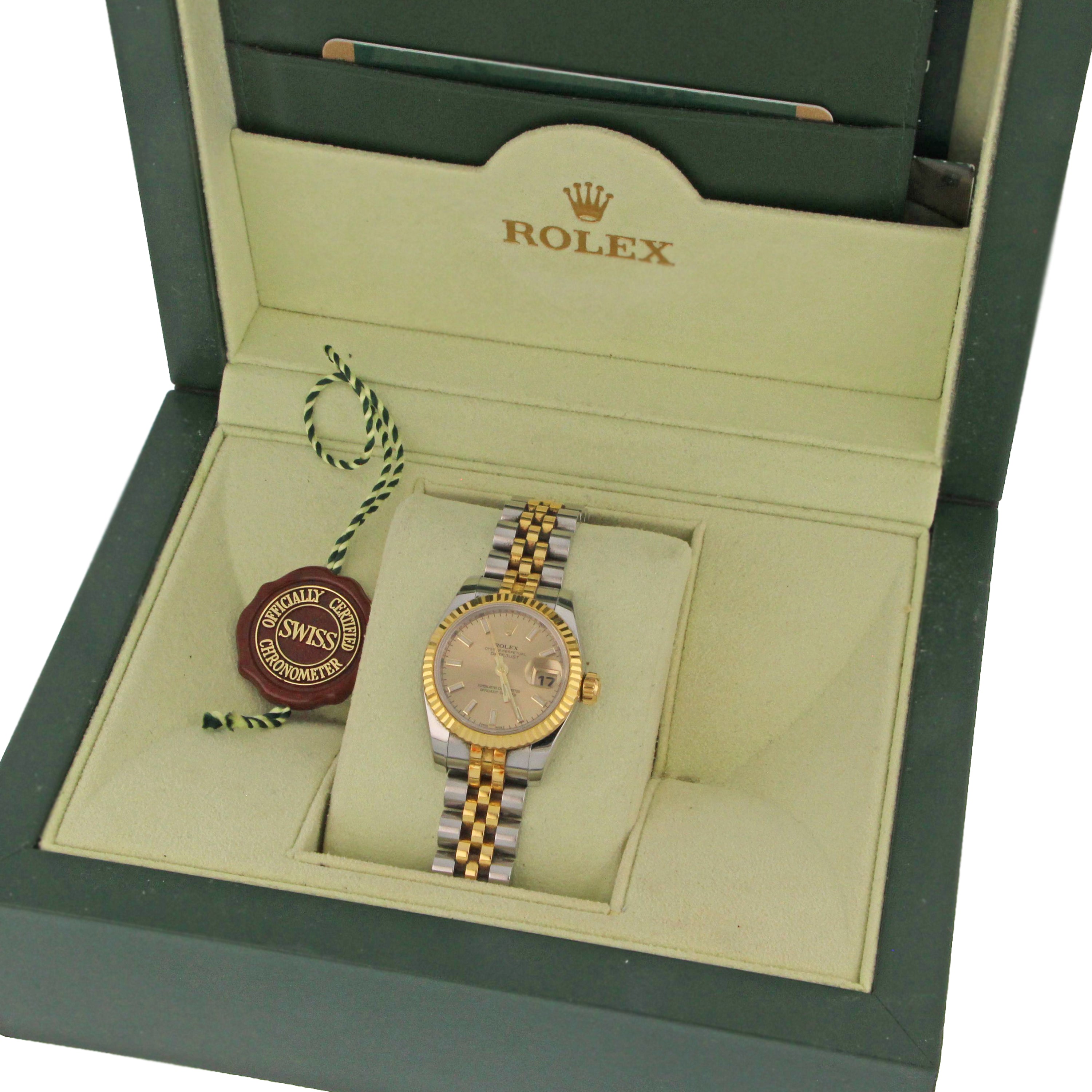 Detailed view of clasp on Rolex jubilee bracelet with signature Rolex crown emblem