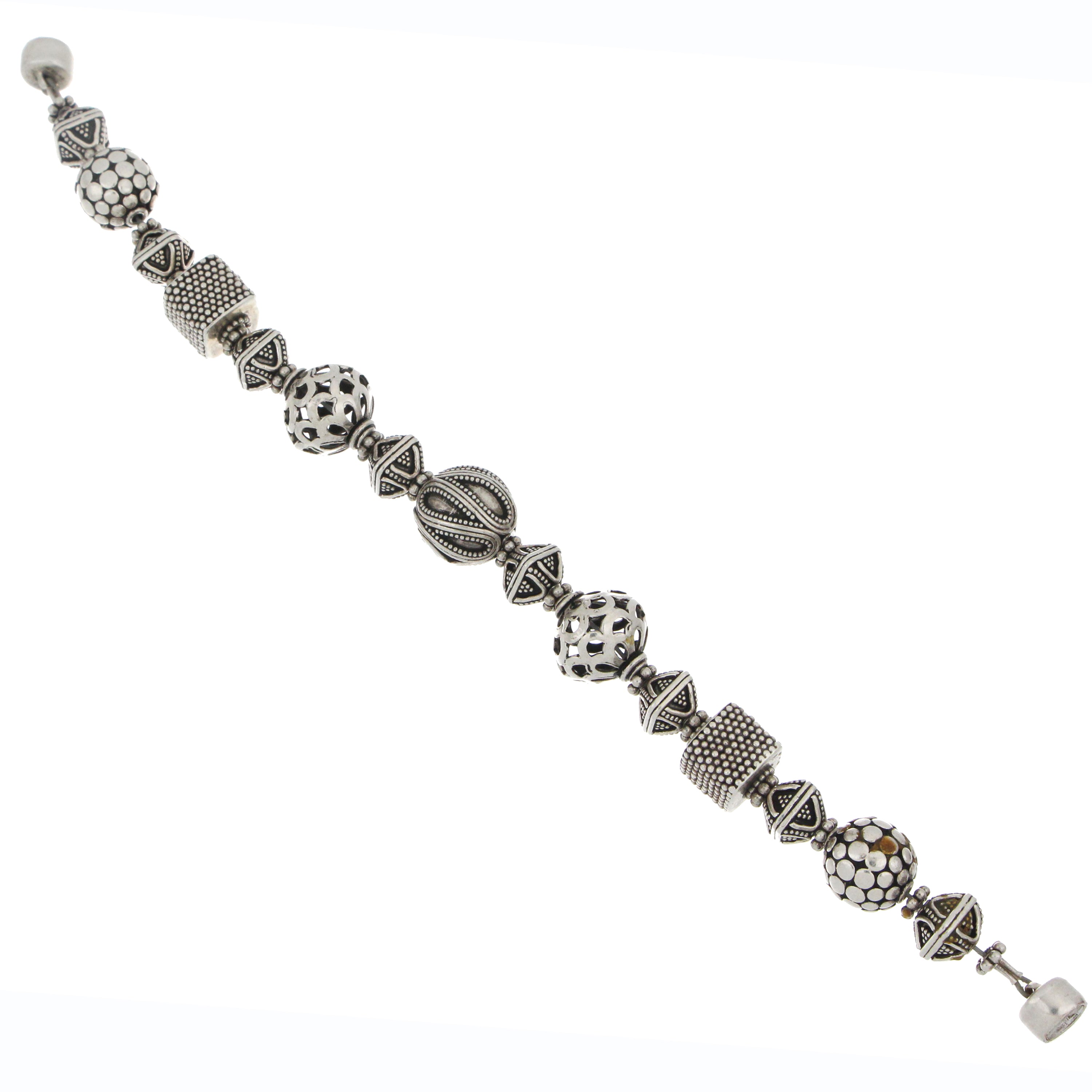 80% silver bead-style bracelet, artisan-crafted with openwork and geometric accents.