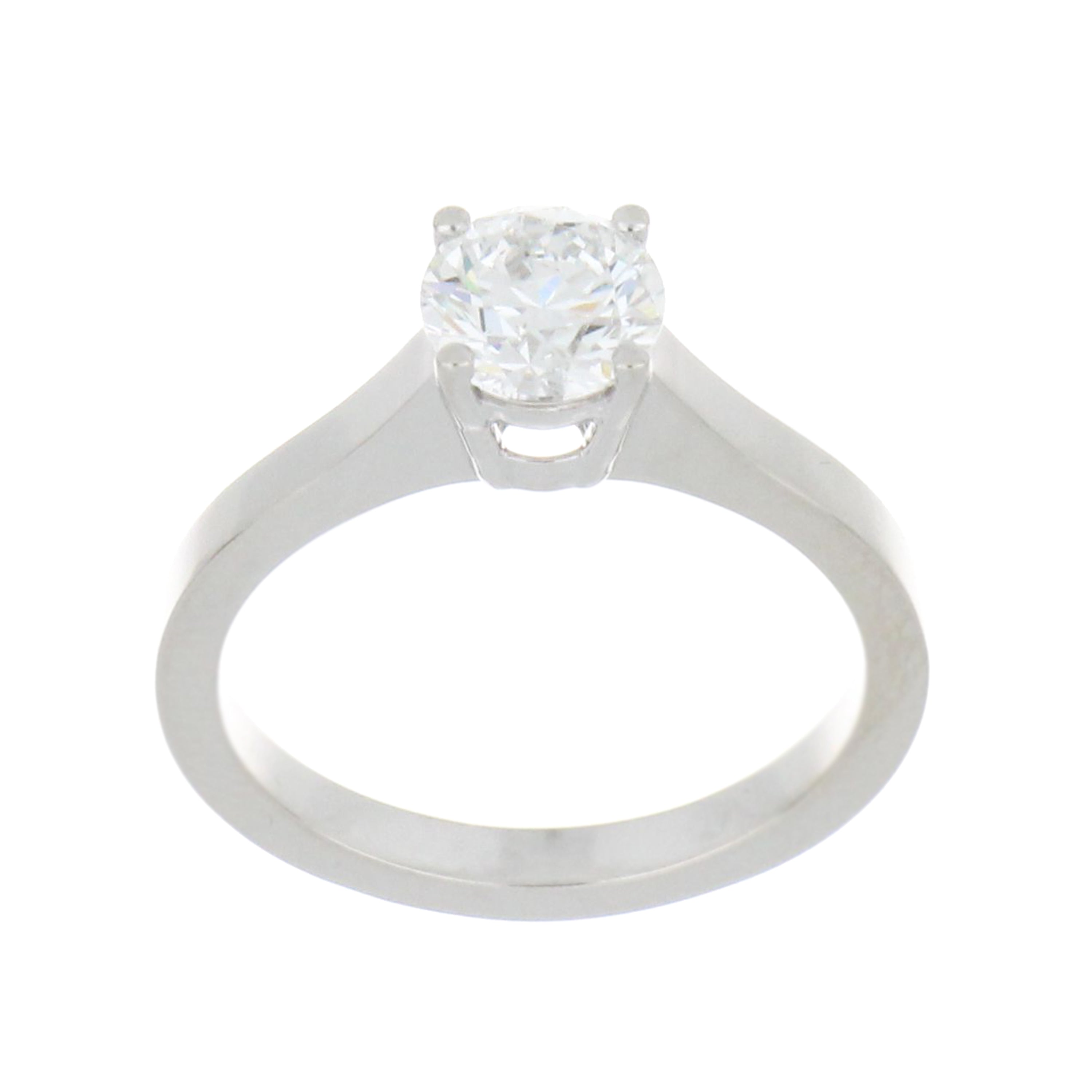 14kt white gold solitaire ring with round brilliant lab grown diamond viewed from front