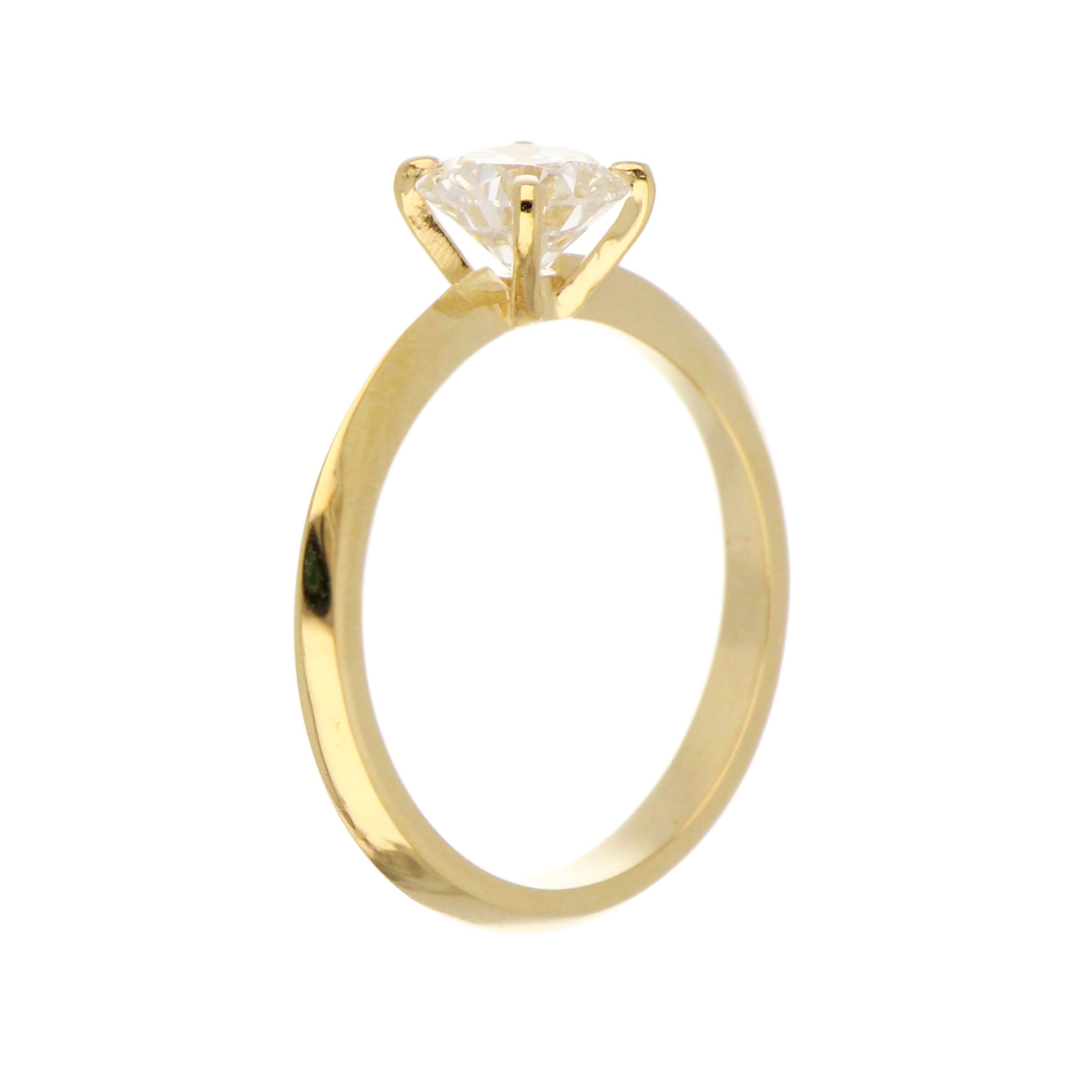 Top angle of 14kt yellow gold solitaire diamond ring with sparkling round diamond, total ring weight 2.51 grams