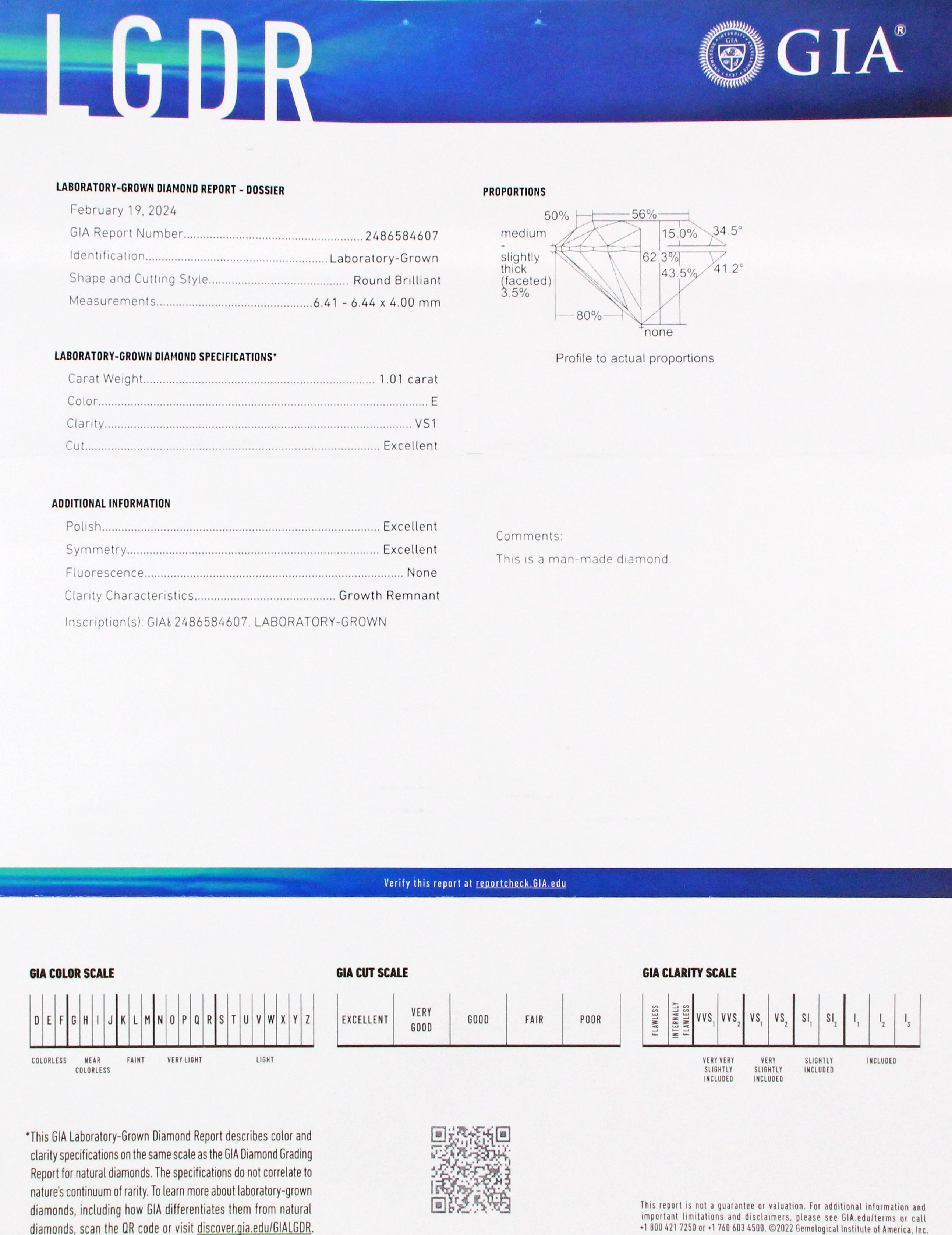 white gold solitaire ring on dark background focusing on sparkling 1.01ct lab-grown diamond and ring craftsmanship