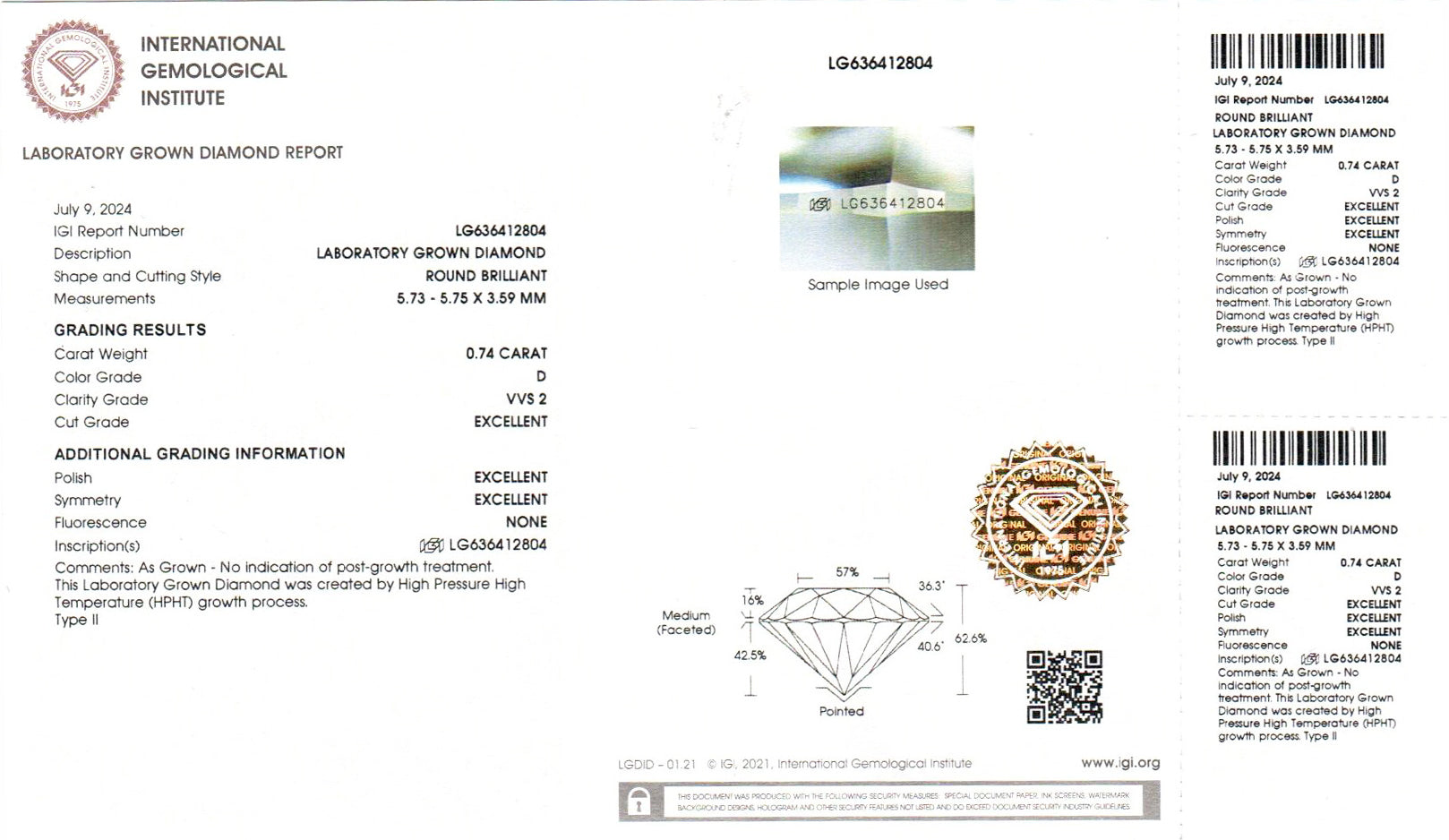 Detailed view of polished 14kt yellow gold band and claw setting holding clear round lab grown diamond