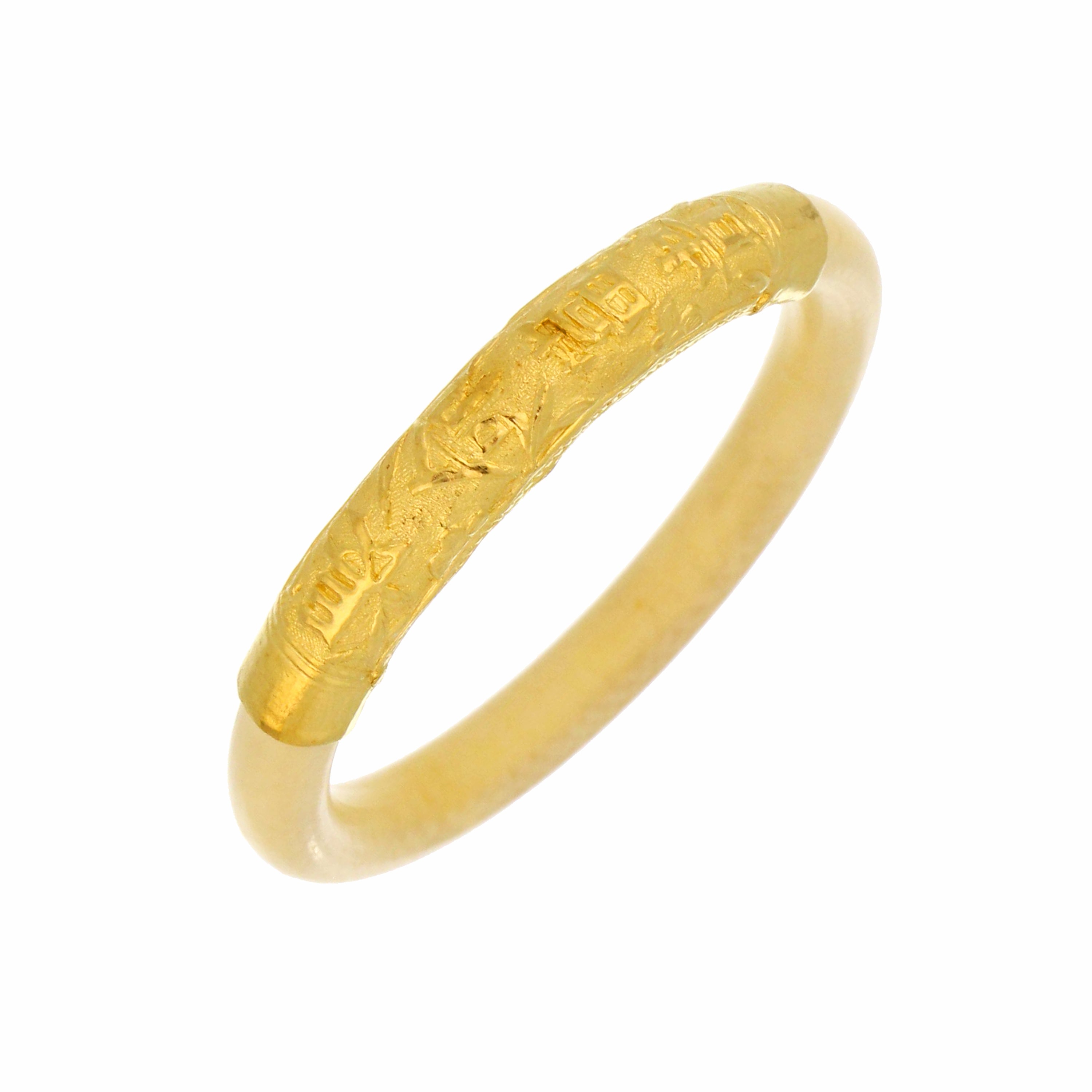 Antique 24K gold baby bangle with organic ivory-toned material, 9.62 grams.