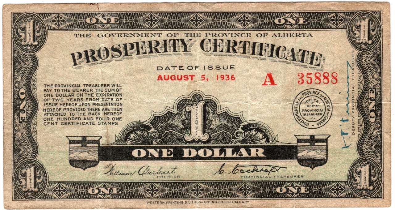 fullMatchVisibleAlberta Prosperity Certificate, VF, with 1 attached StampsVFN/A