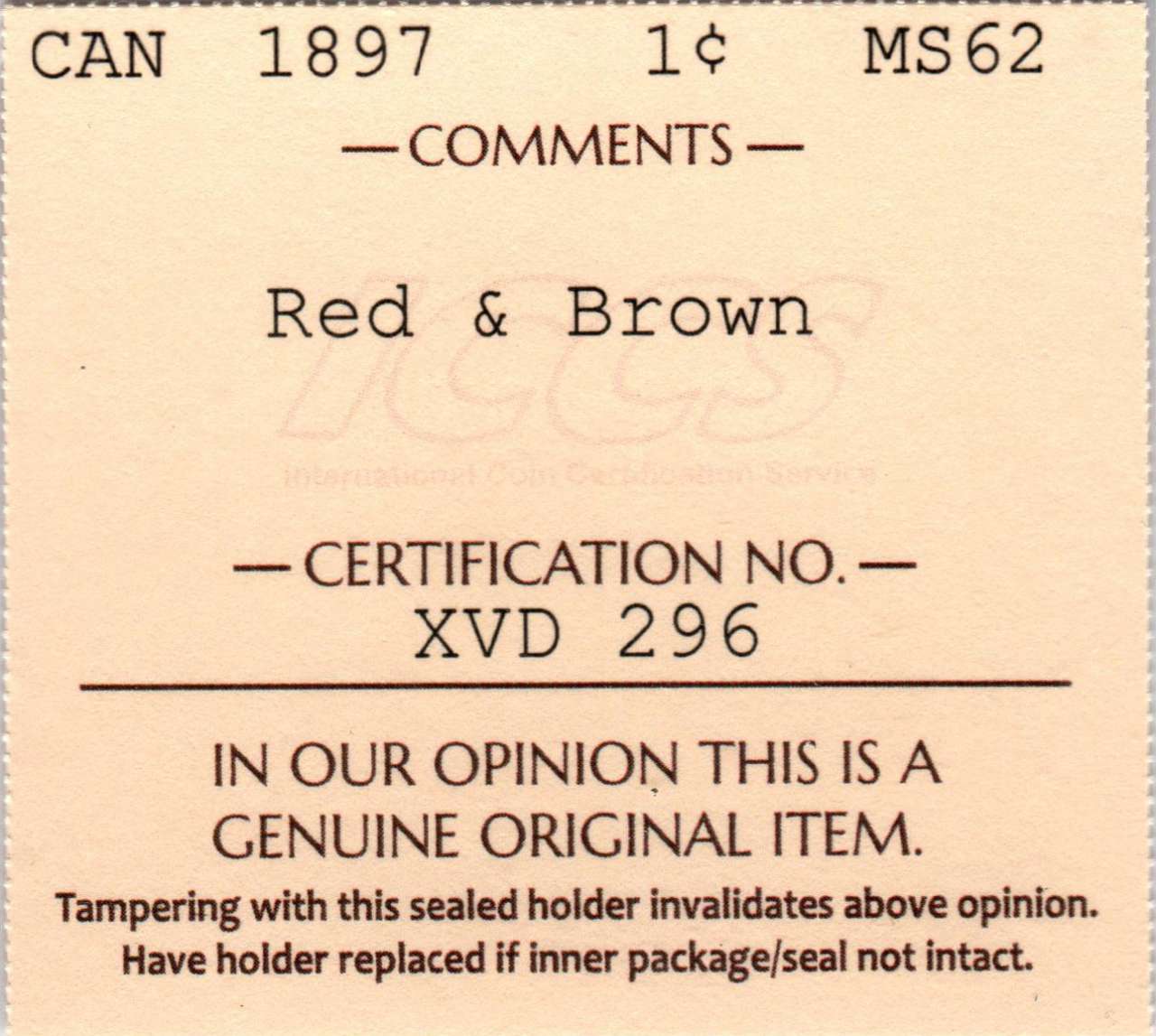 fullMatchVisible1897 Red & BrownMS62ICCS