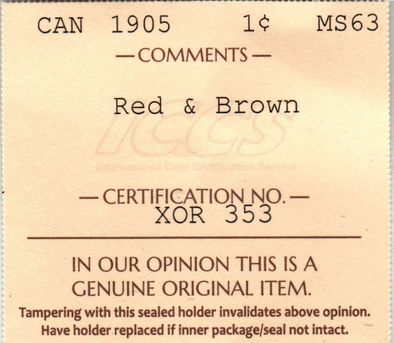 fullMatchVisible1906 1905 Red & BrownMS63ICCS