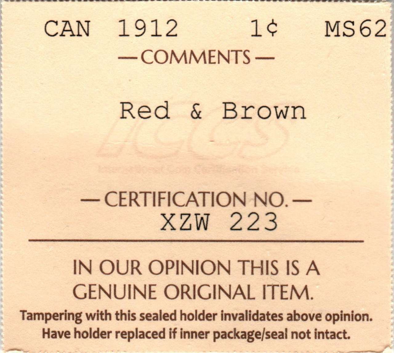 fullMatchVisible1912 Red & BrownMS62ICCS