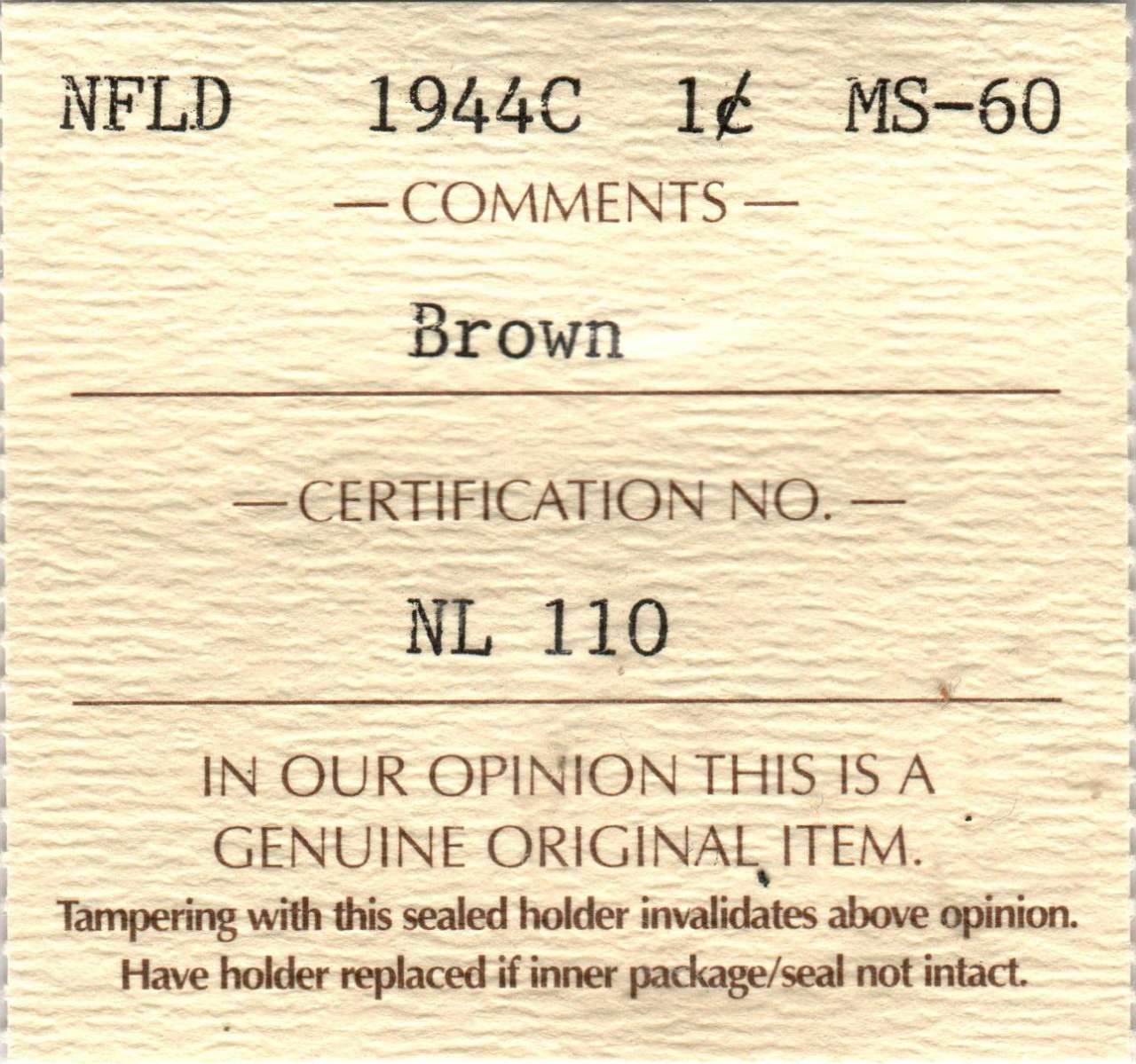 fullMatchVisible1944C BrownMS60ICCS