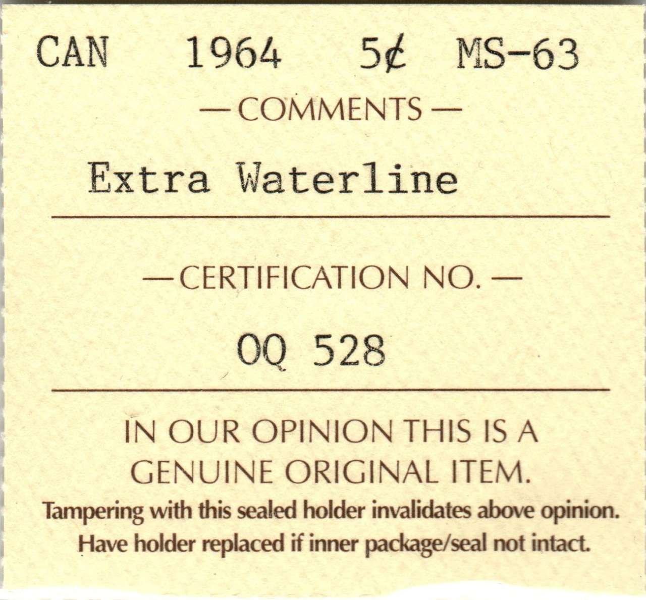 fullMatchVisible1964 Extra WaterlineMS63ICCS
