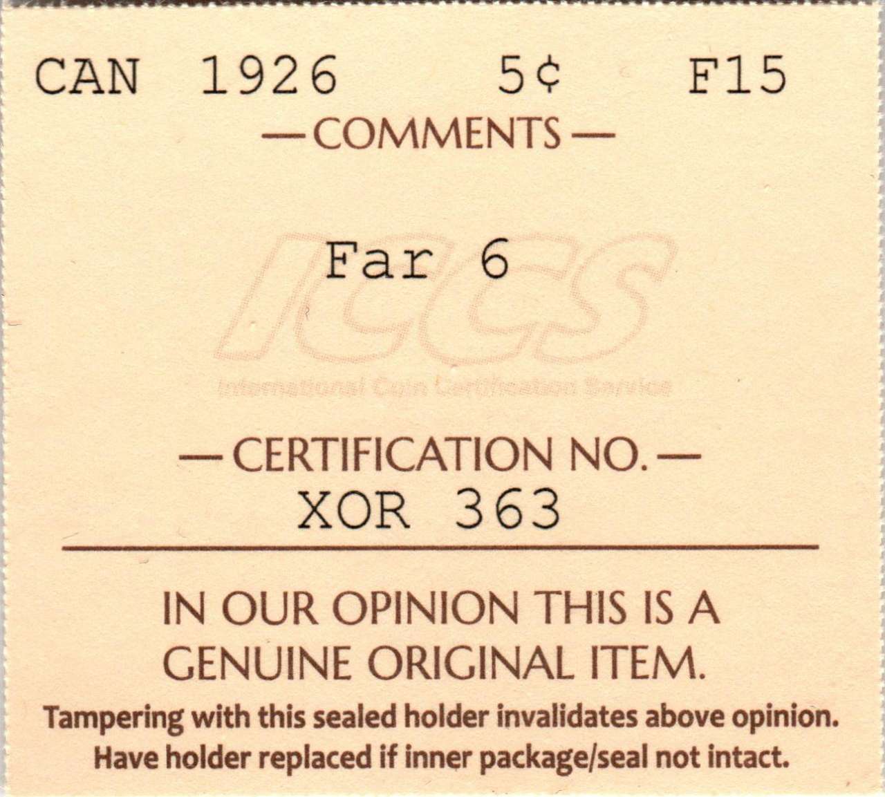 fullMatchVisible1926 Far 6F15ICCS