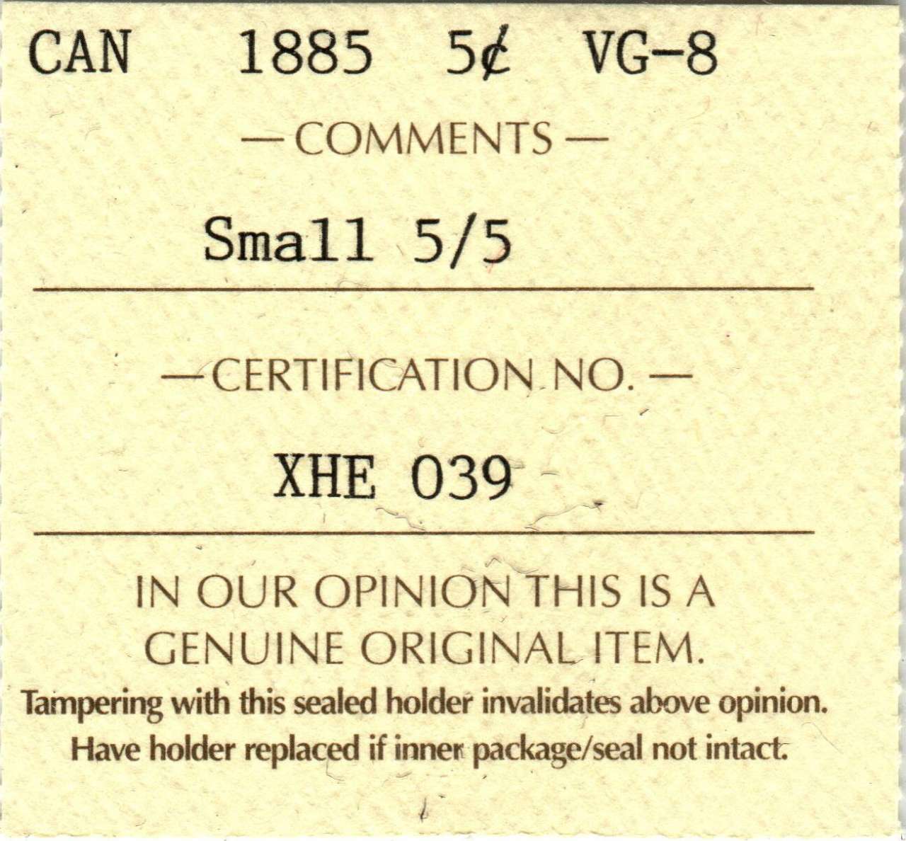 fullMatchVisible1885 Small 5 Over 5VG8ICCS