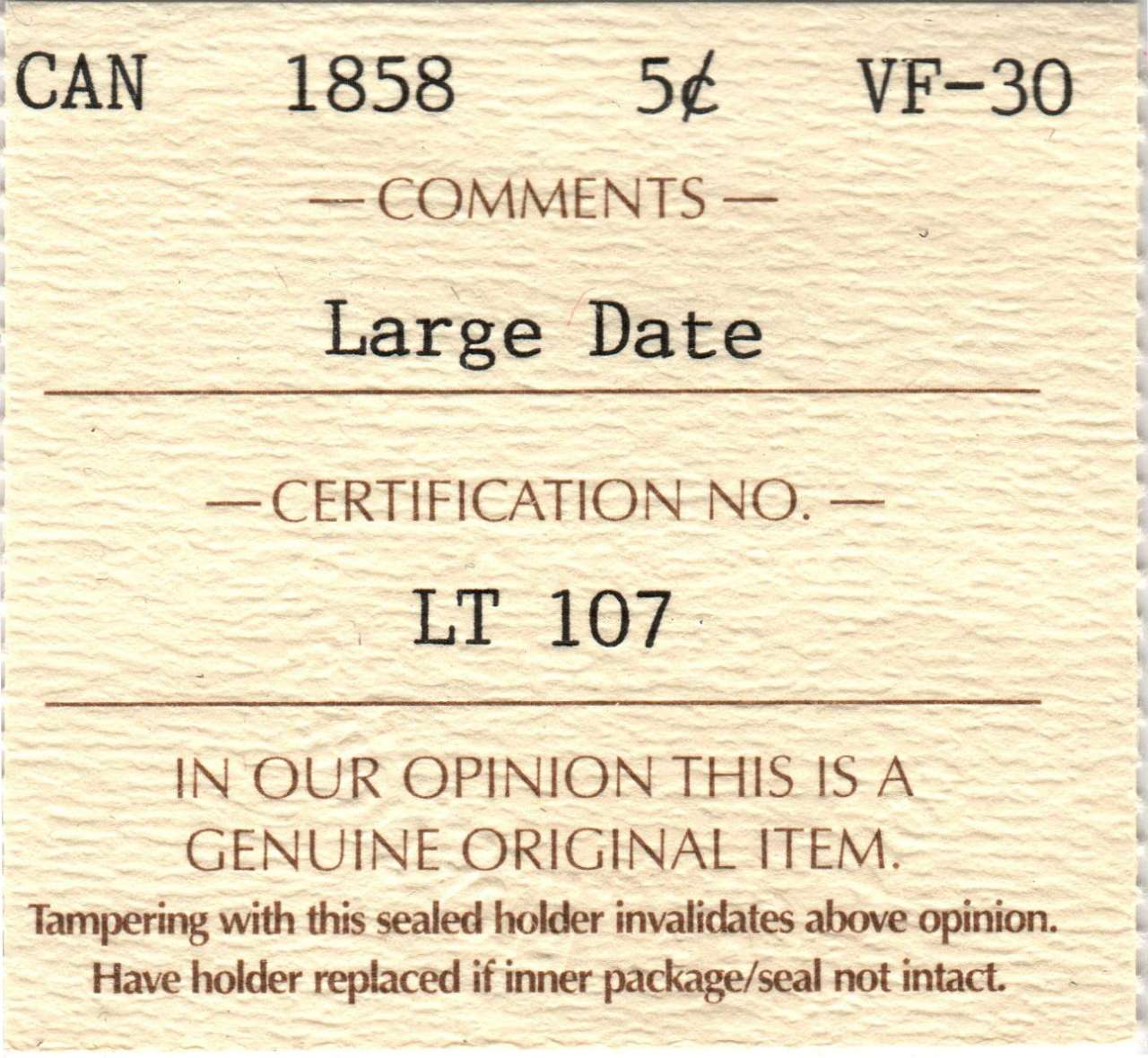 fullMatchVisible1858 Large DateVF30ICCS