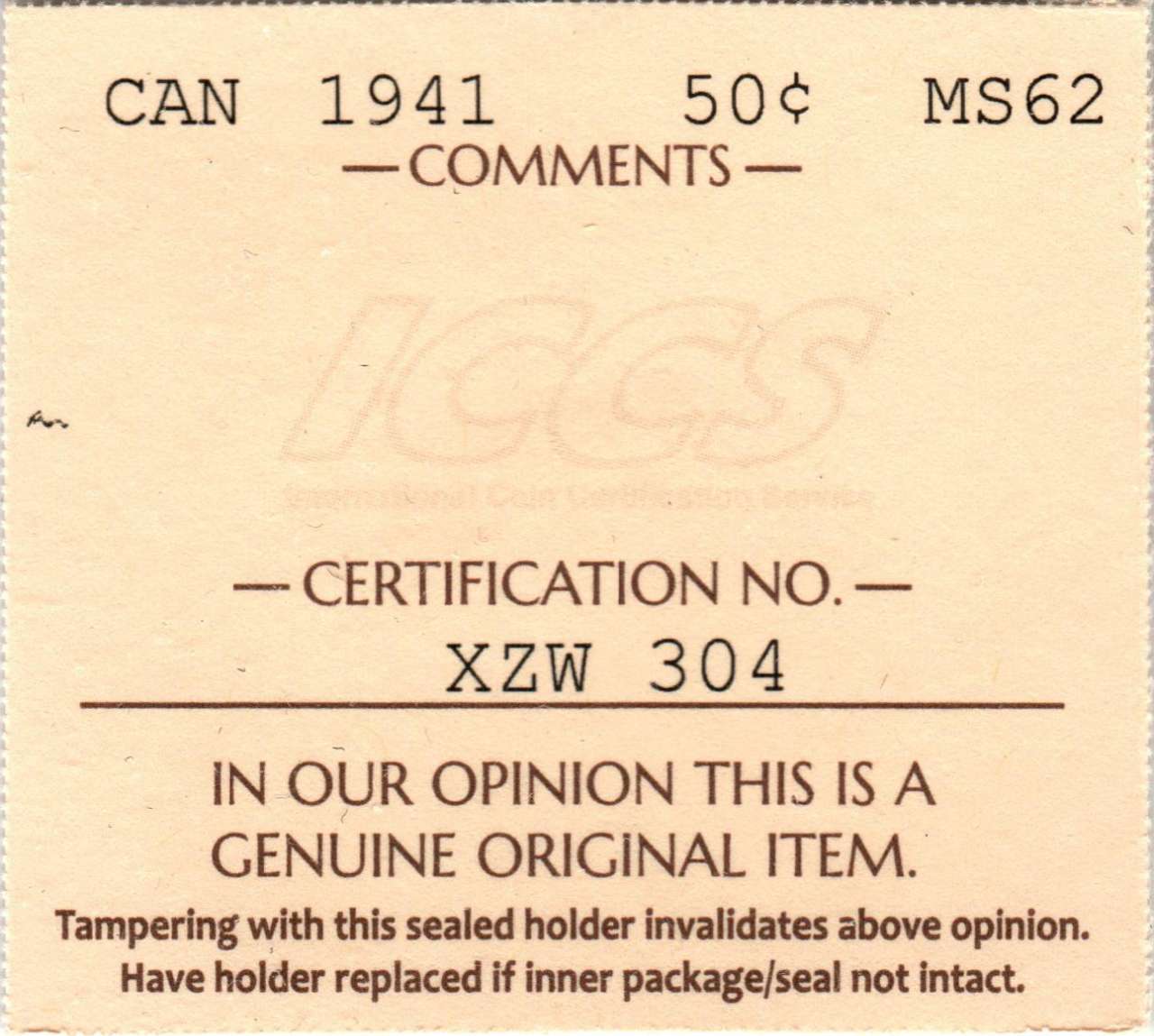 fullMatchVisible1941MS62ICCS