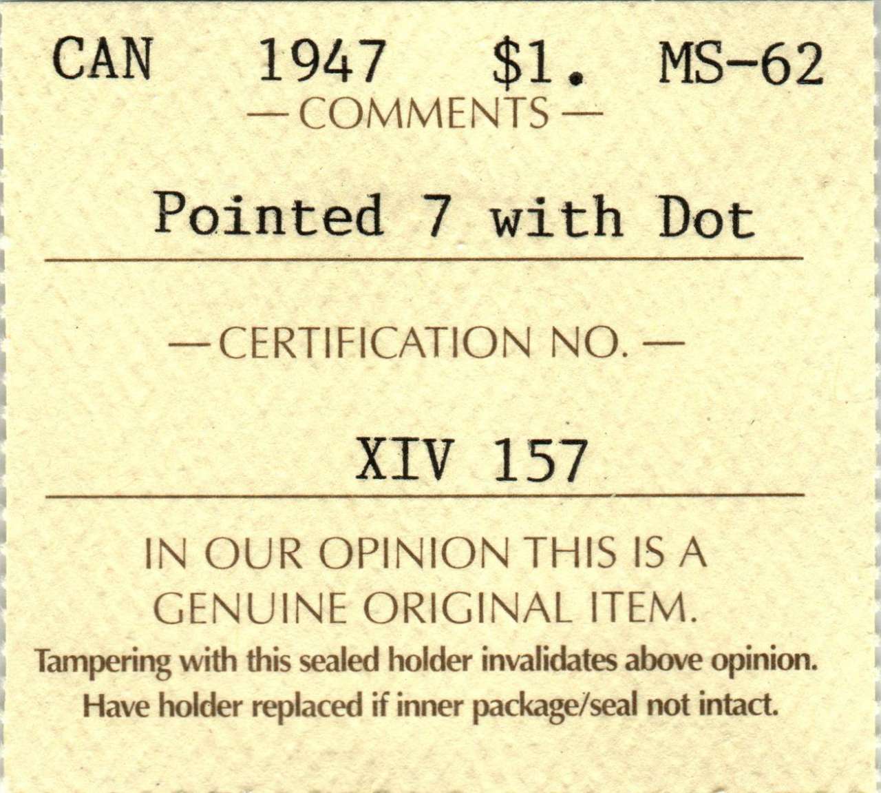 fullMatchVisible1947 Pointed 7; DotMS62ICCS