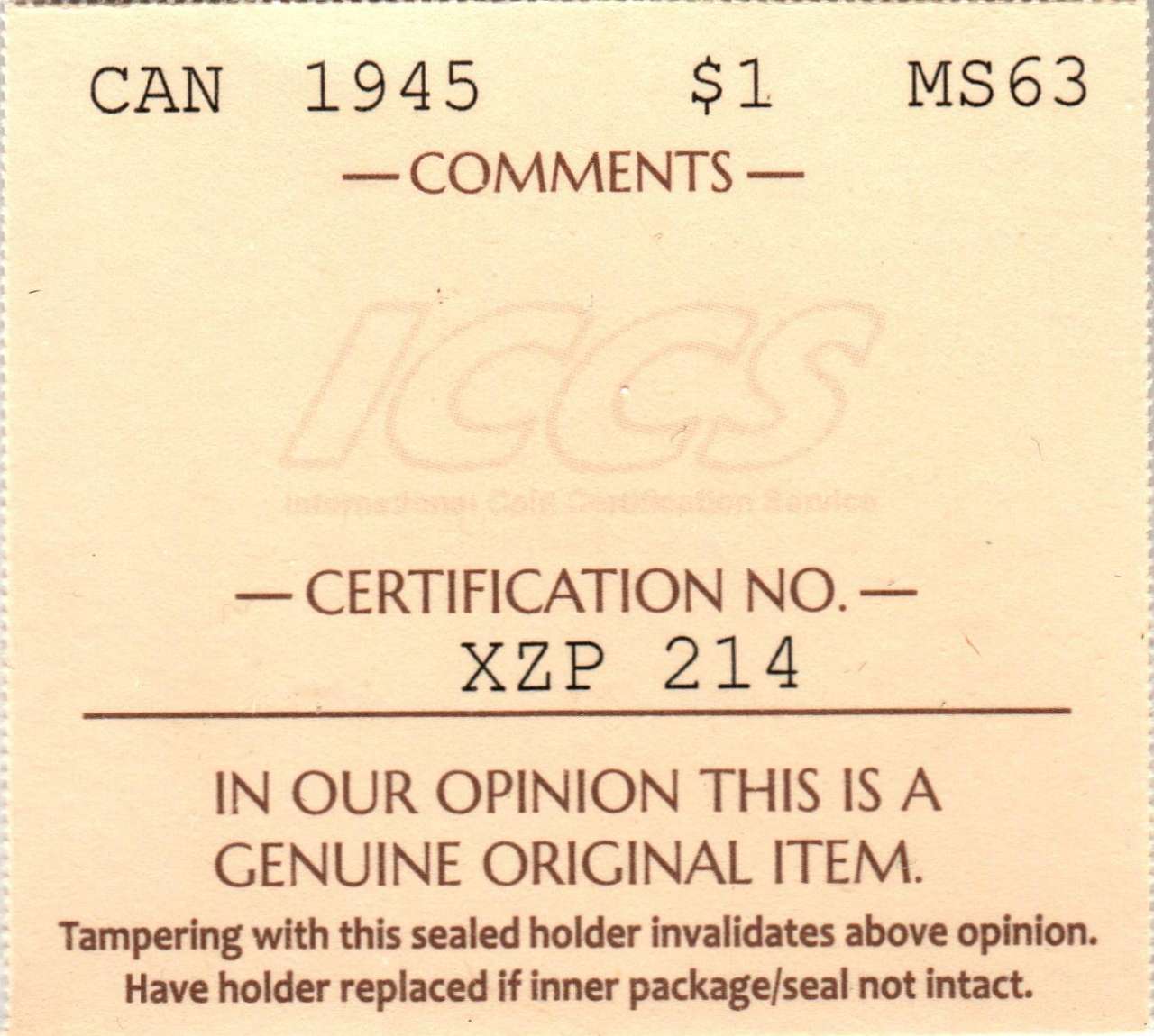 fullMatchVisible1945MS63ICCS