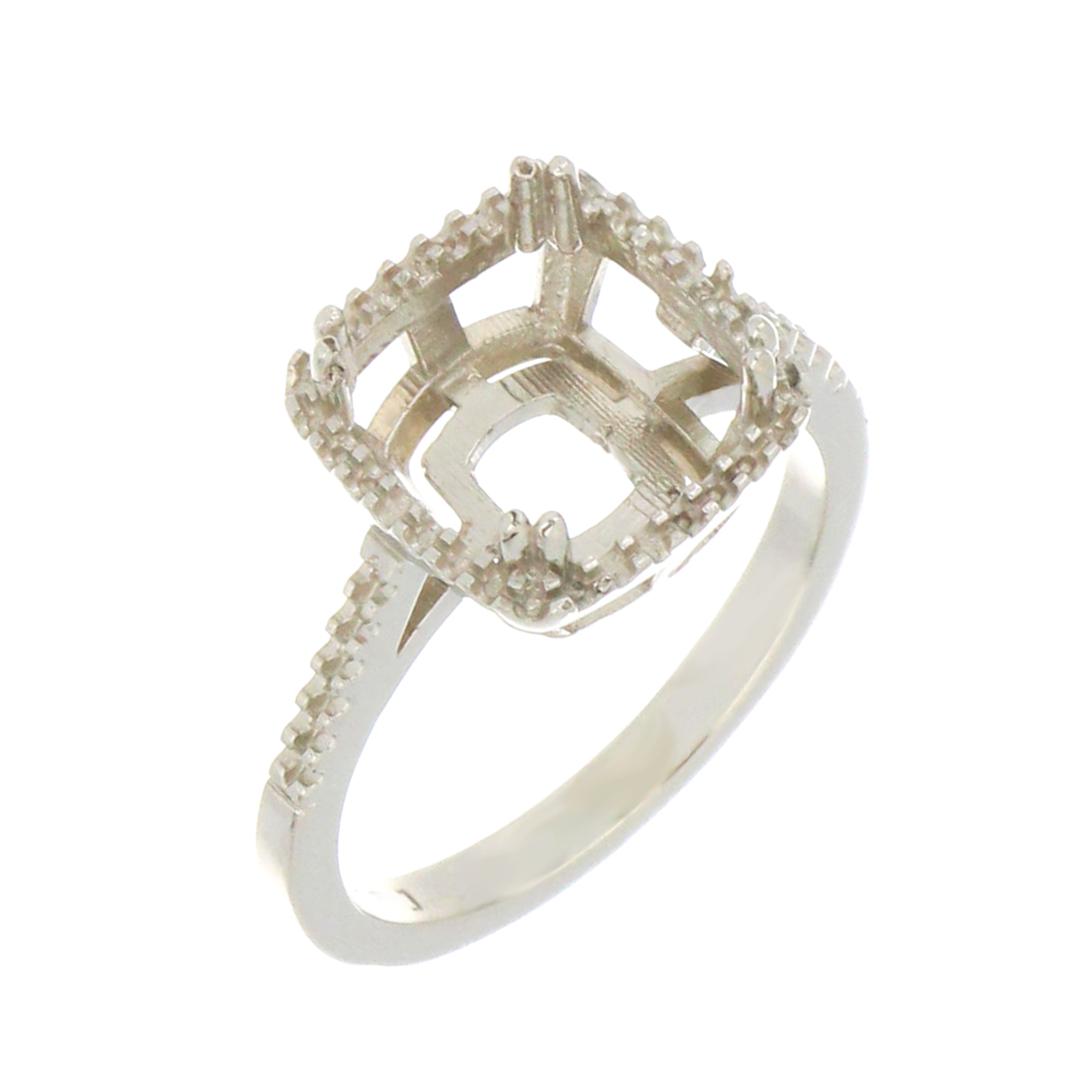 White gold engagement ring setting with round accent stones