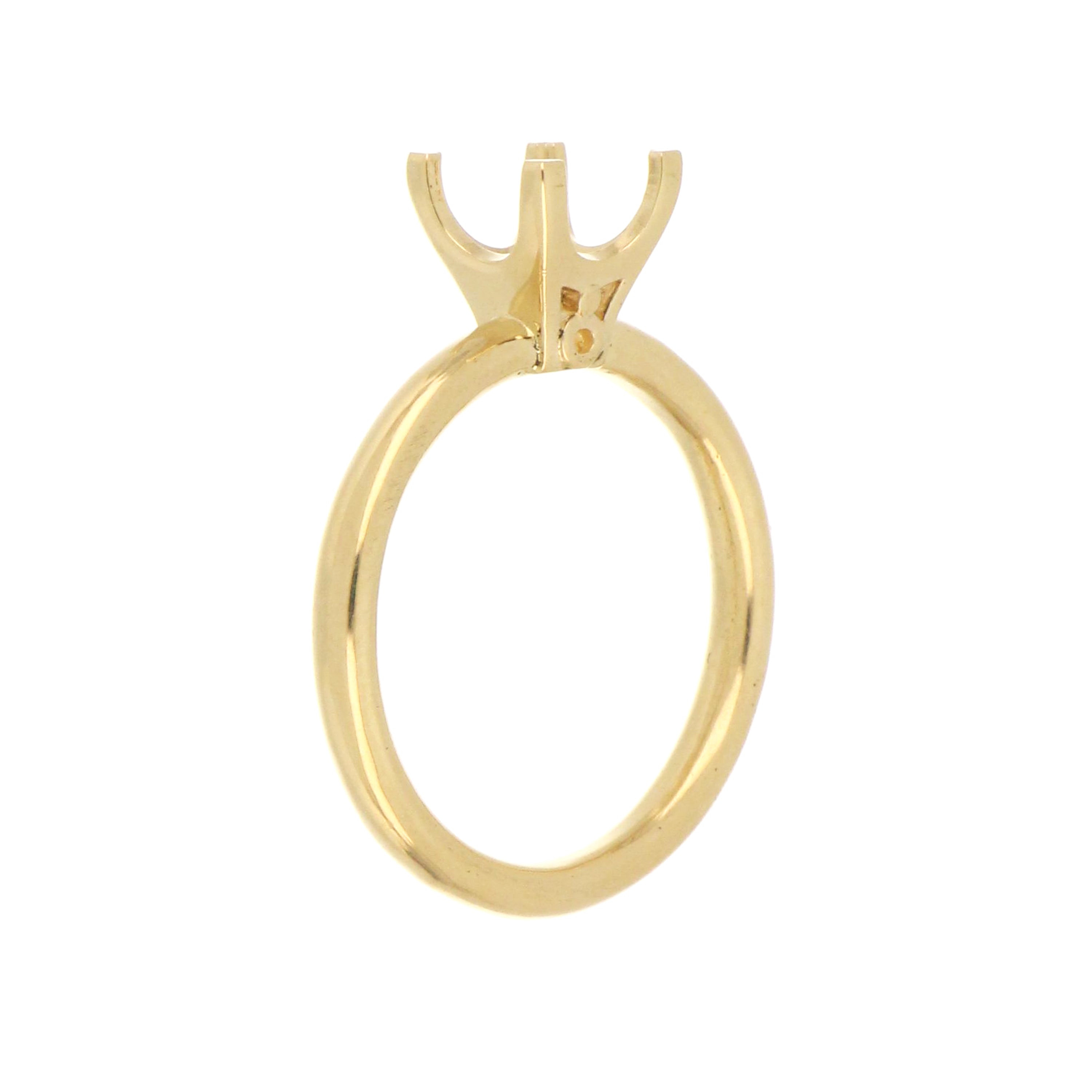 Classic 14kt gold engagement ring mounting with open four-claw head and rounded shank.