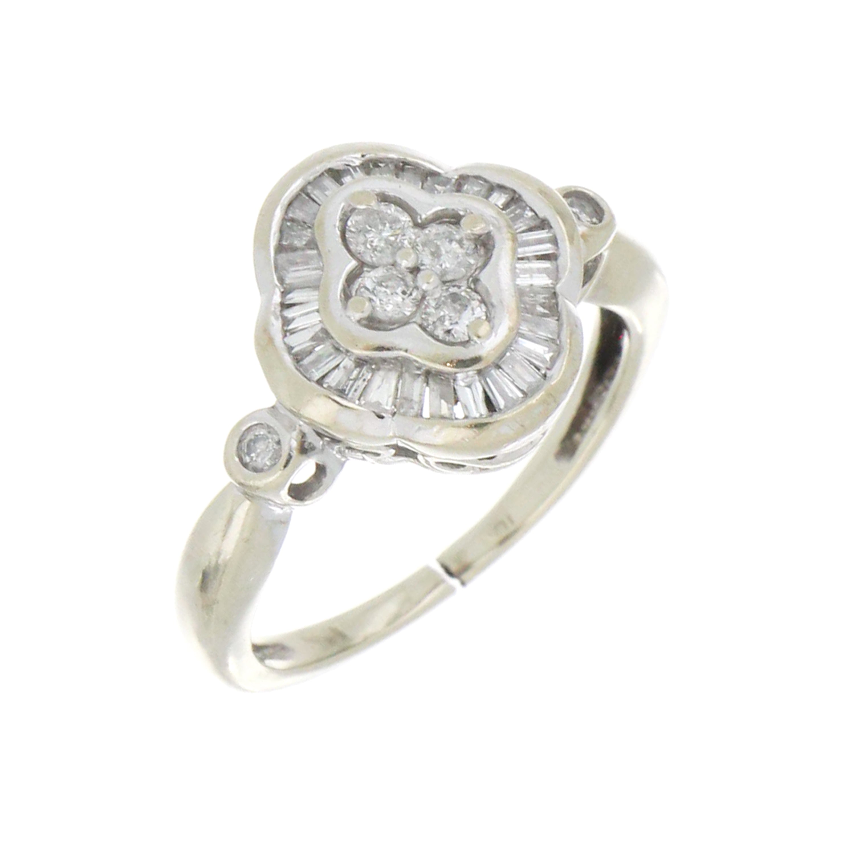 close-up of diamond cluster halo ring in white gold