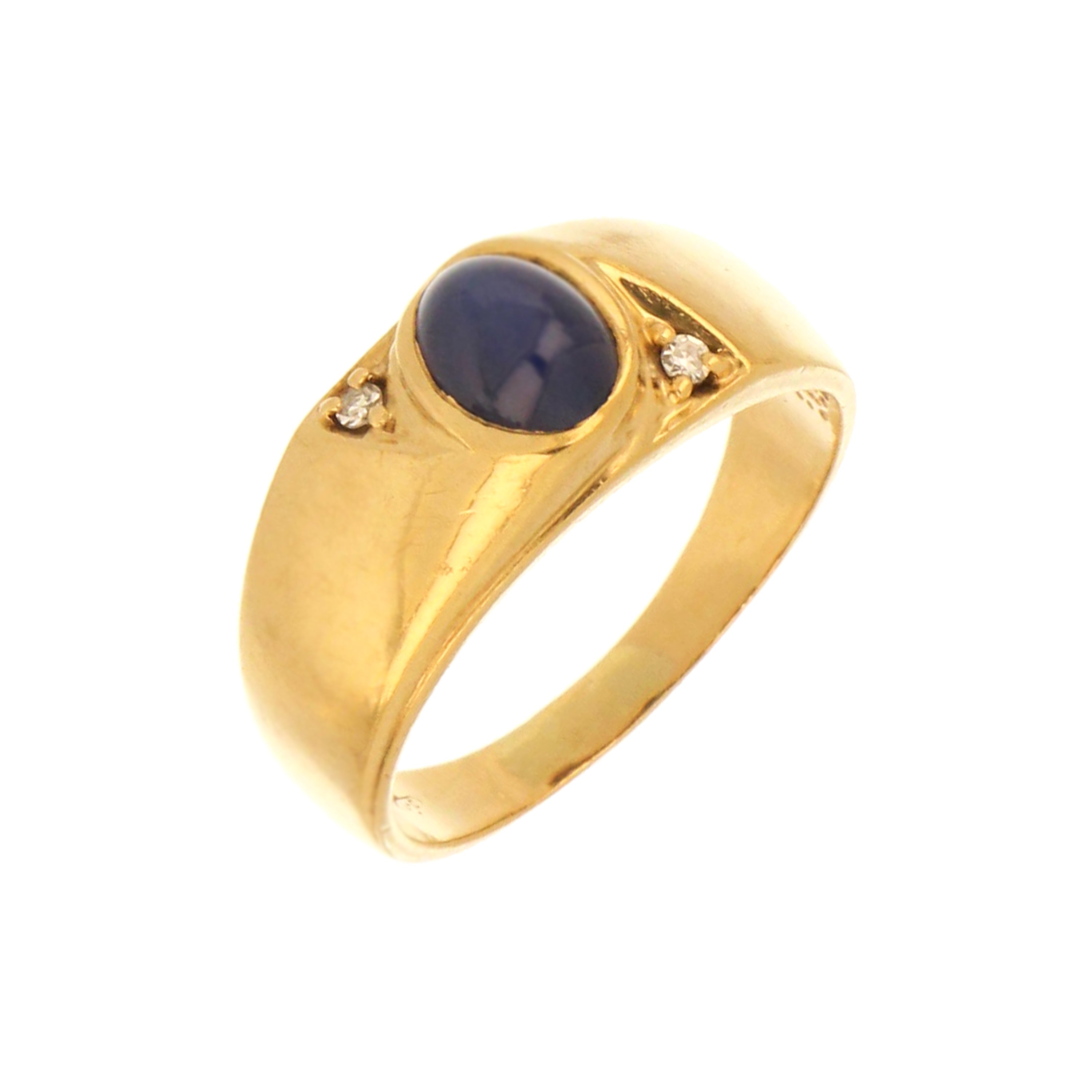 10kt yellow gold ring with oval blue star sapphire and diamonds