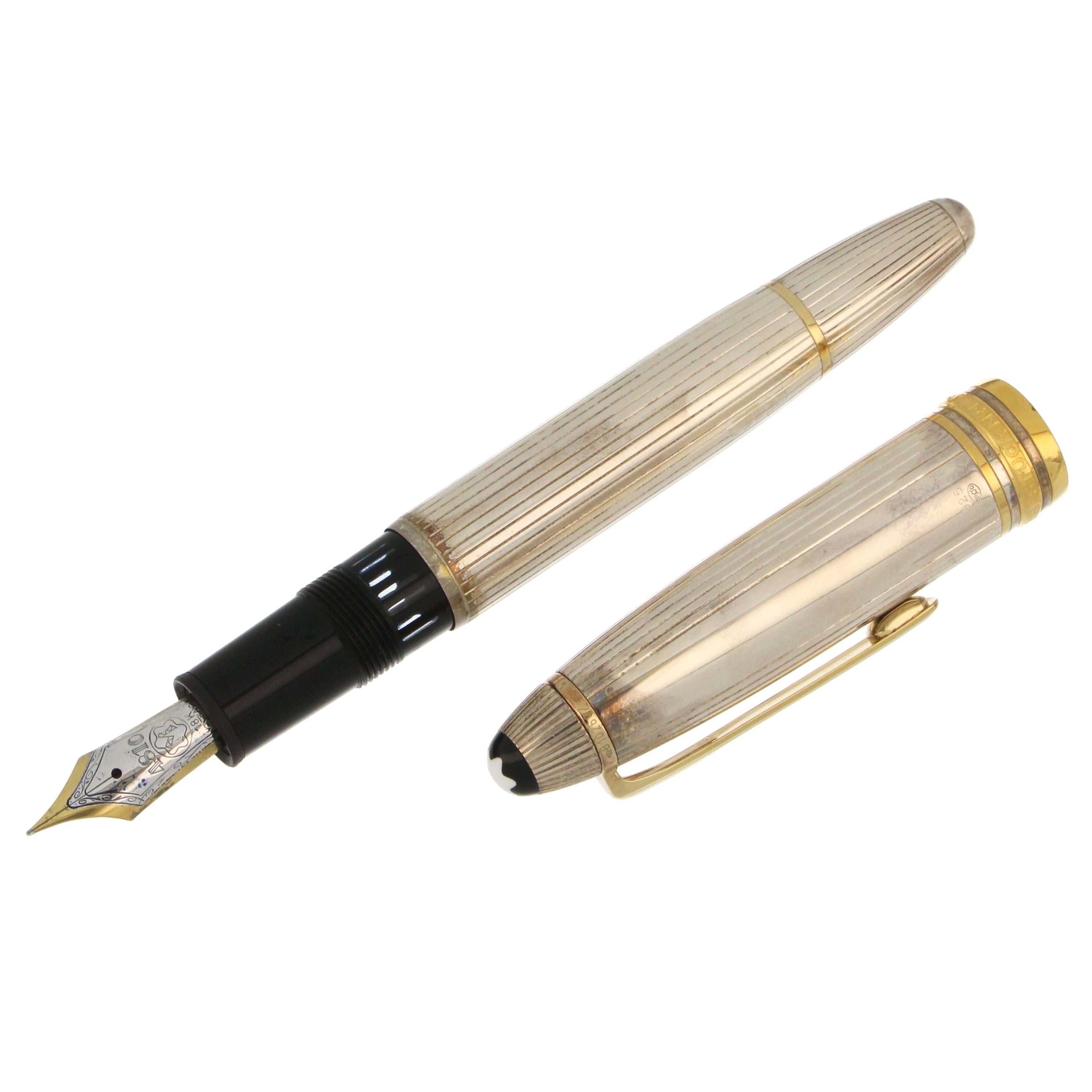 Close-up of Montblanc sterling silver barrel and cap