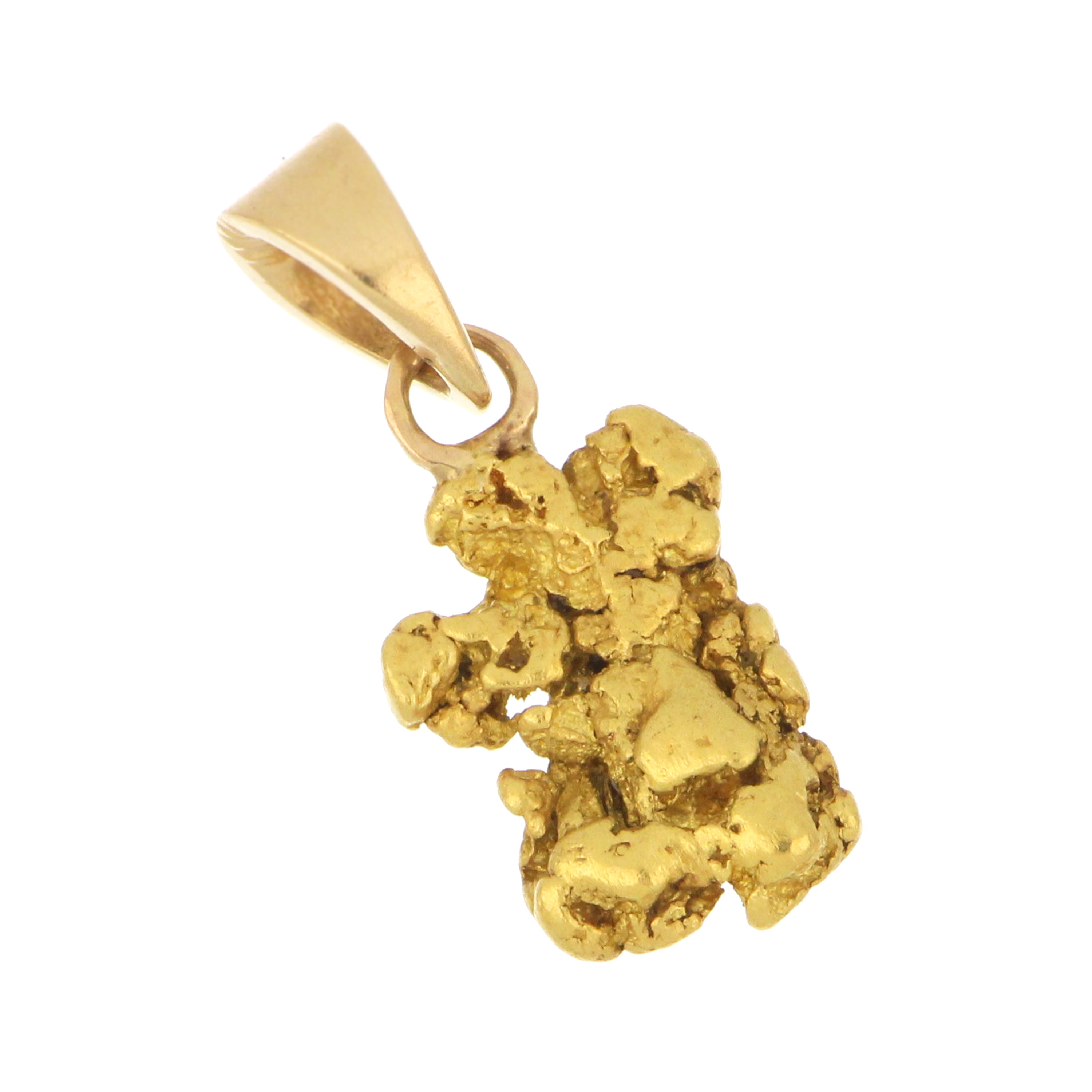 Celebrate raw elegance with this natural gold nugget pendant featuring a 14kt gold bail. Unique 2.86g design, pre-owned and sold as-is.