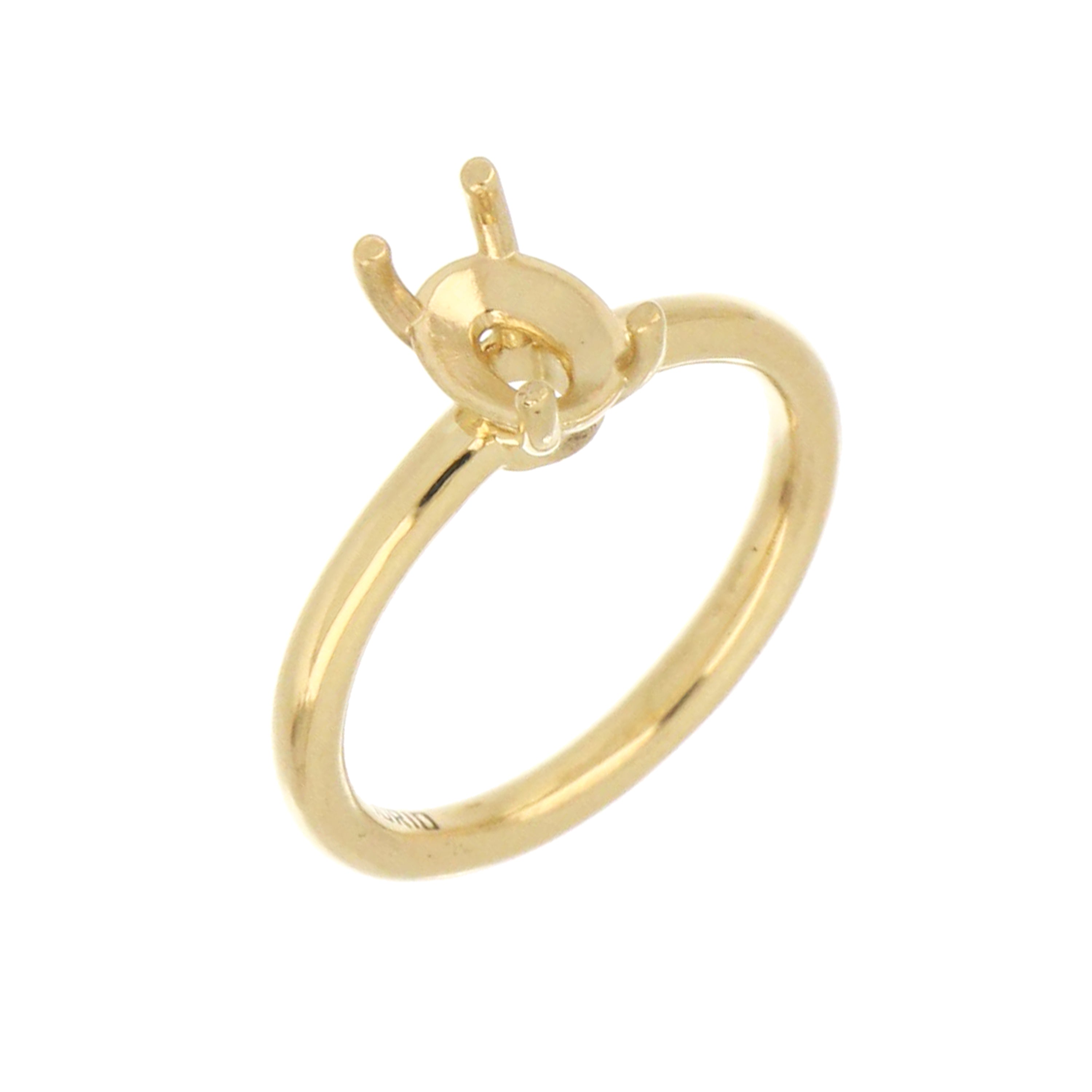 Classic yellow gold ring base for 9x7mm oval or marquise gemstone, size 6.75.