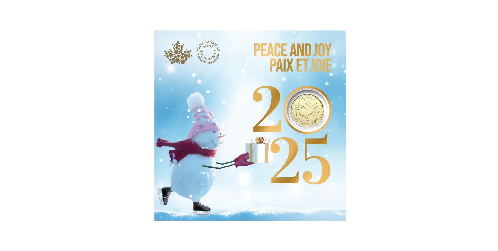 2025 Royal Canadian Mint Holiday Gift Set featuring snowman and $1 coin