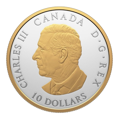 ½ oz silver proof coin from Canada with golden Tree of Life and engraved 2025 date.