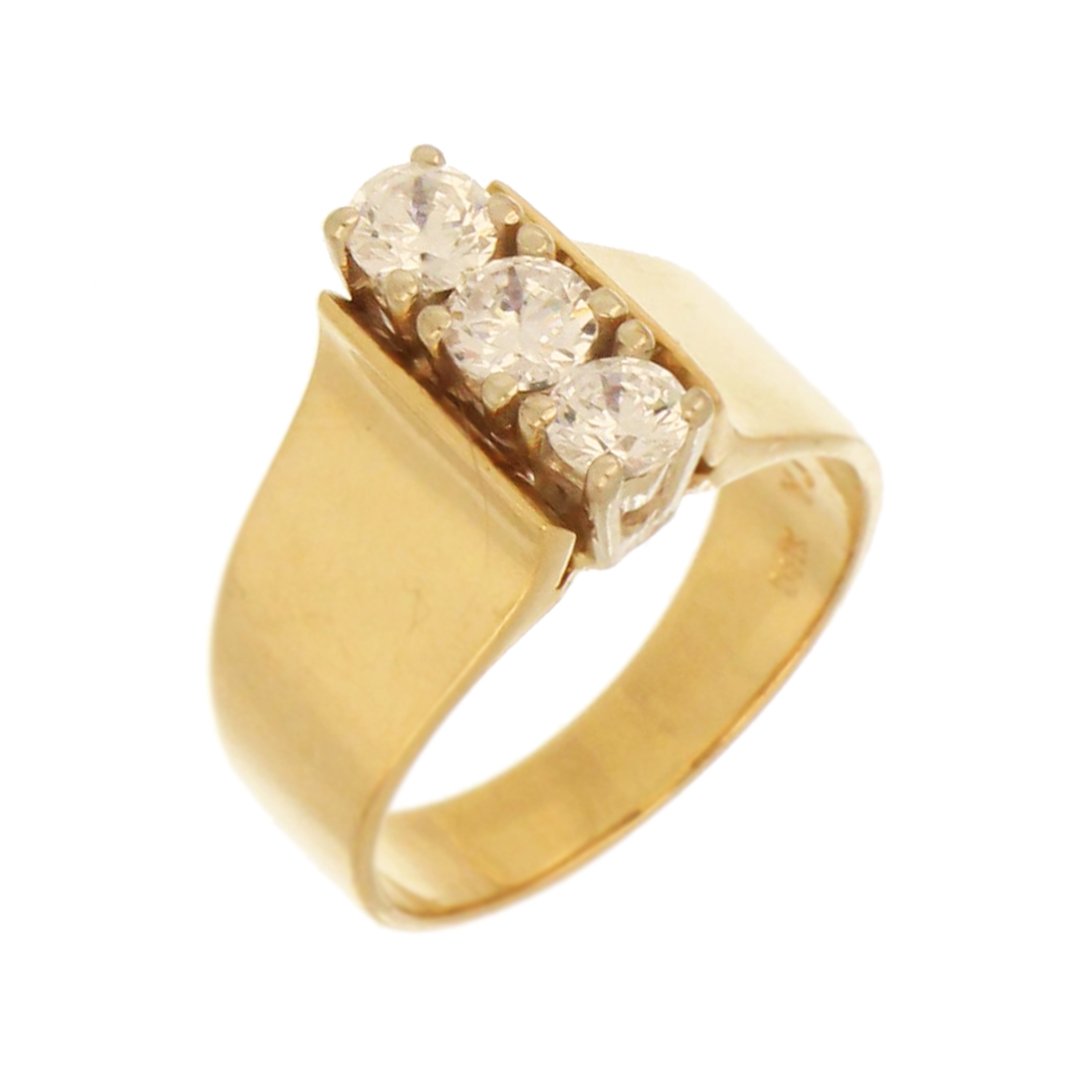 Side profile of 14kt gold dinner ring with cubic zirconia