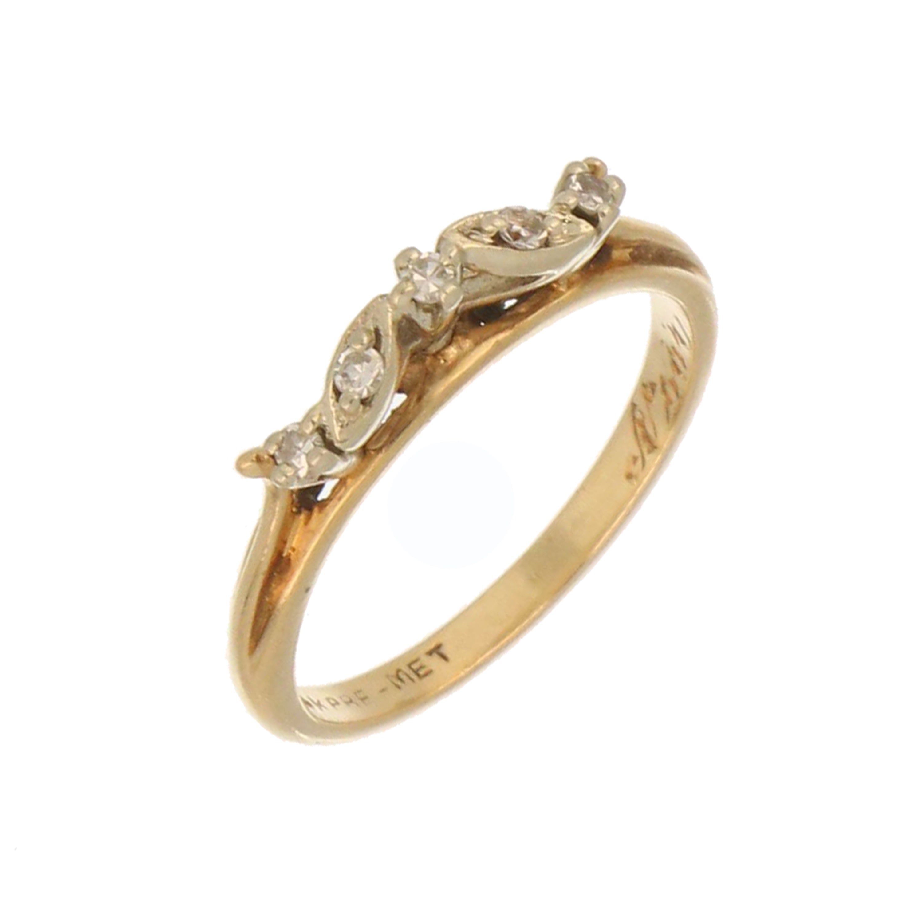 Vintage leaf motif diamond ring in 14kt gold