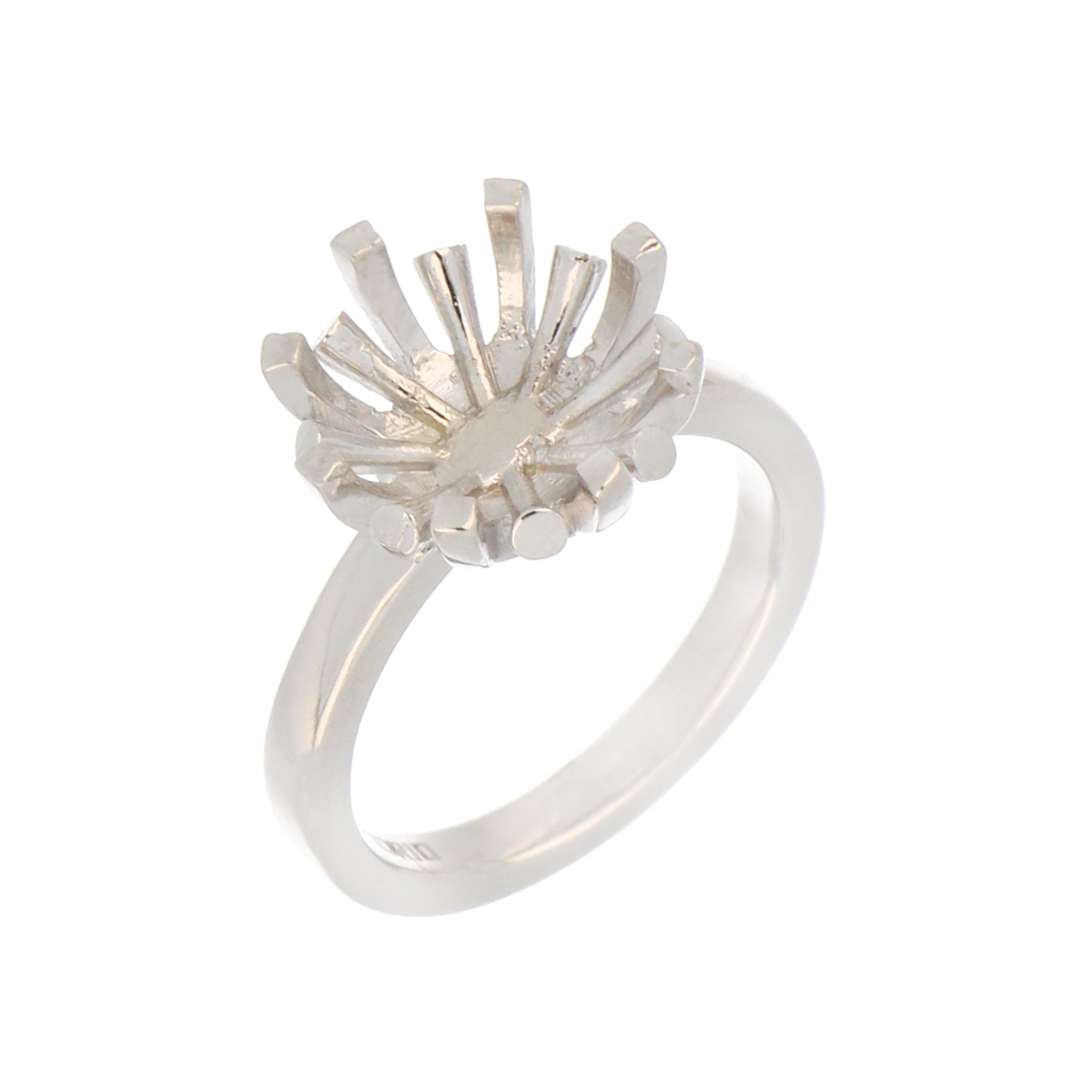 Side view of white gold ring setting for 11mm pearl