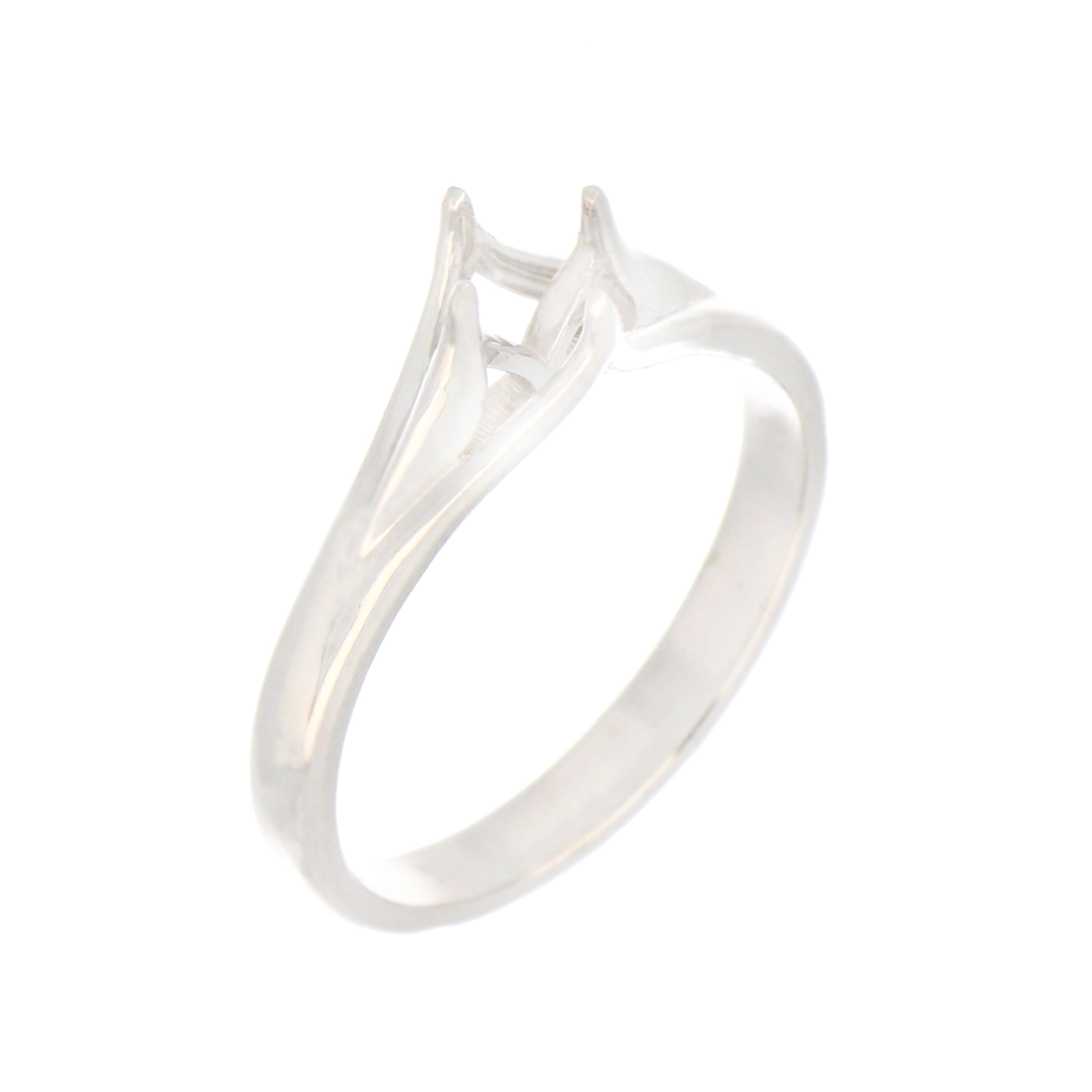 Side view of 14kt white gold ring setting for 6.5mm round stone