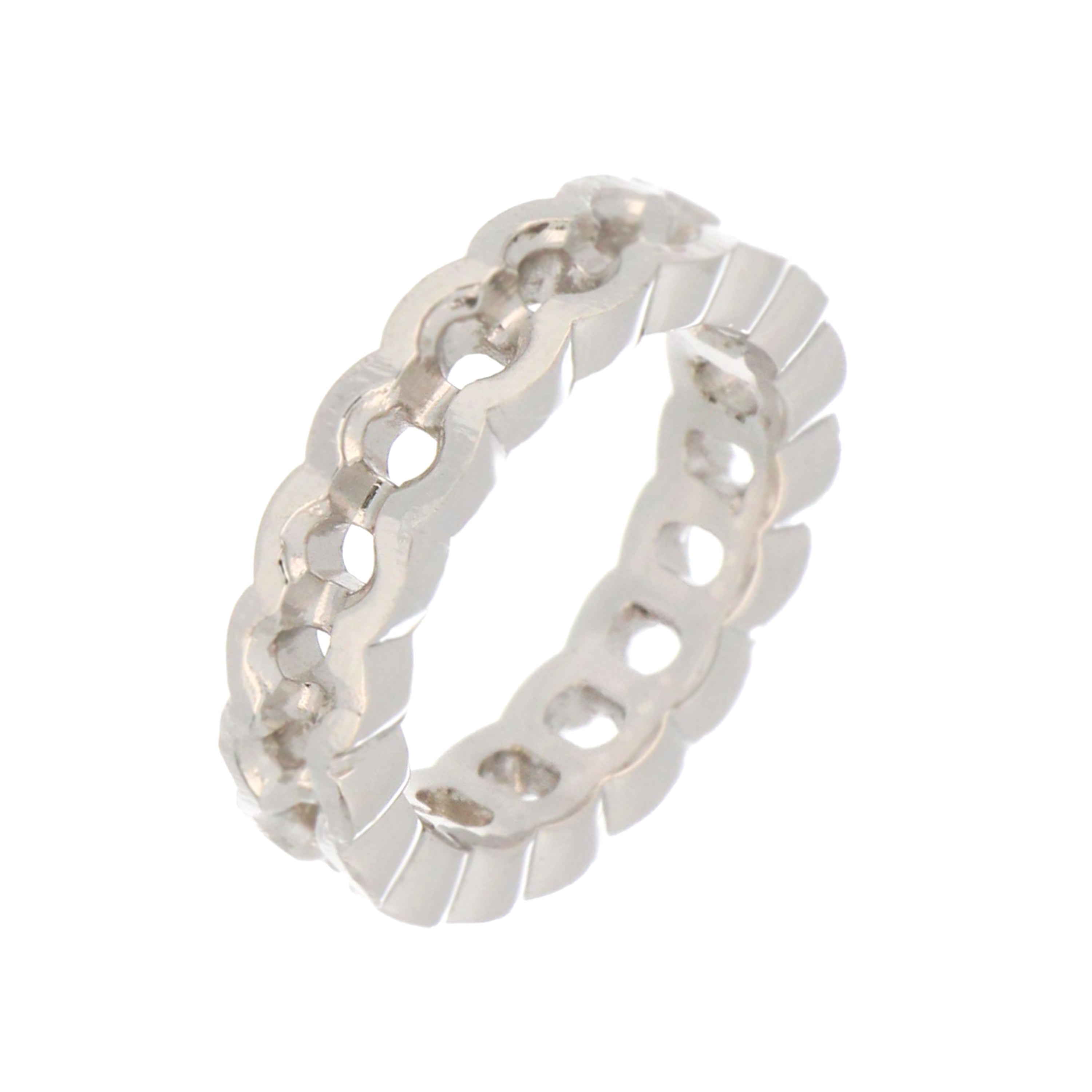 Side view of white gold eternity band setting
