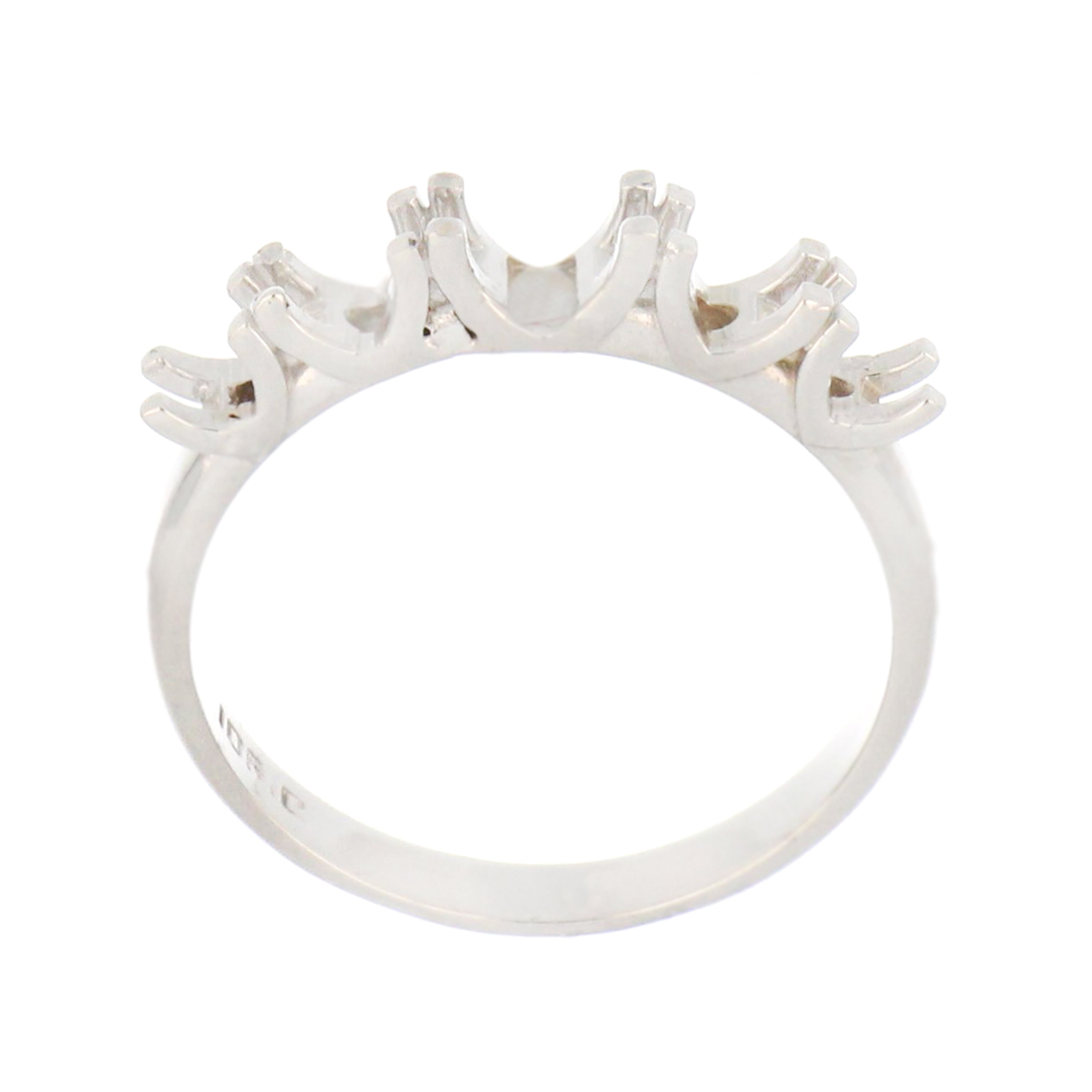 Side view of white gold 5-stone setting with polished shank