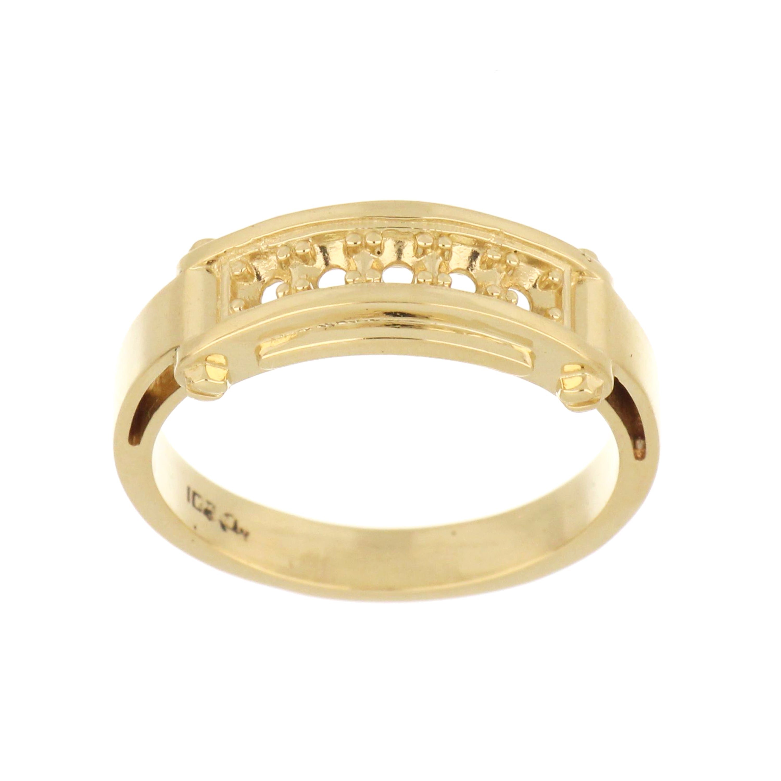Side view of yellow gold ring mounting for five round stones