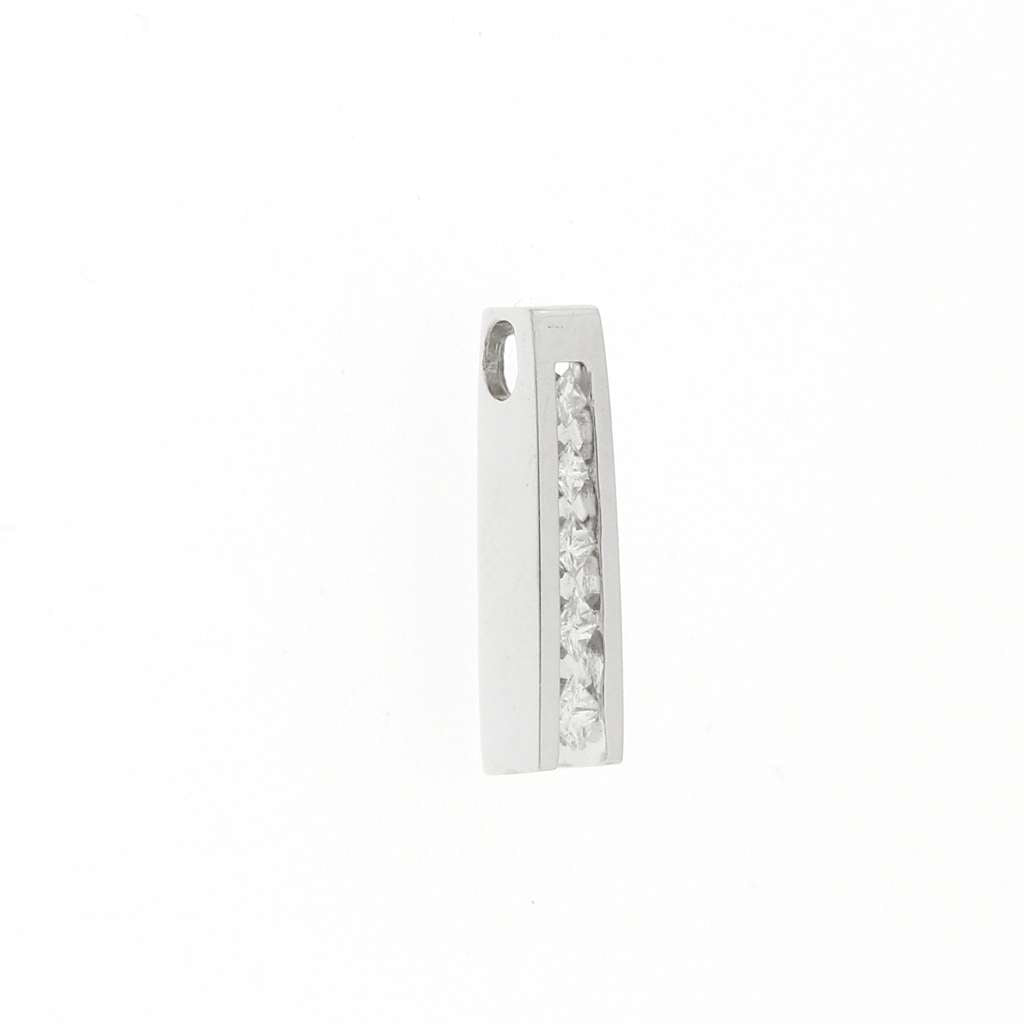 Side profile of the 14K white gold diamond pendant emphasizing pendant length and craftsmanship