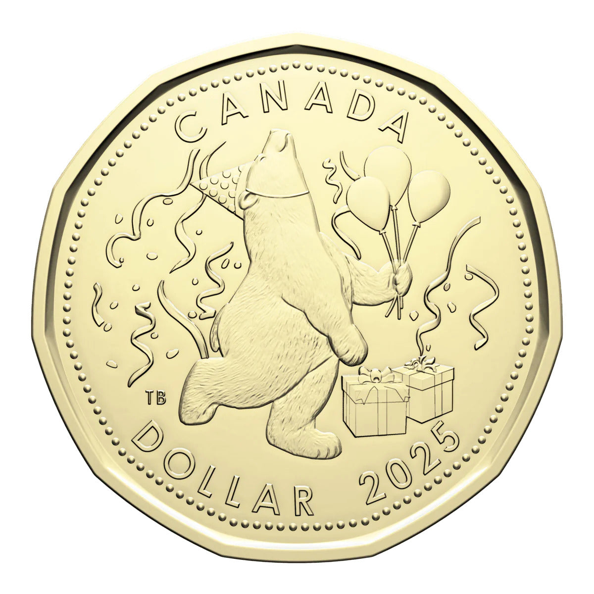 Open card-like folder packaging displaying the full 2025 Birthday Gift Set of uncirculated Canadian coins with included envelope