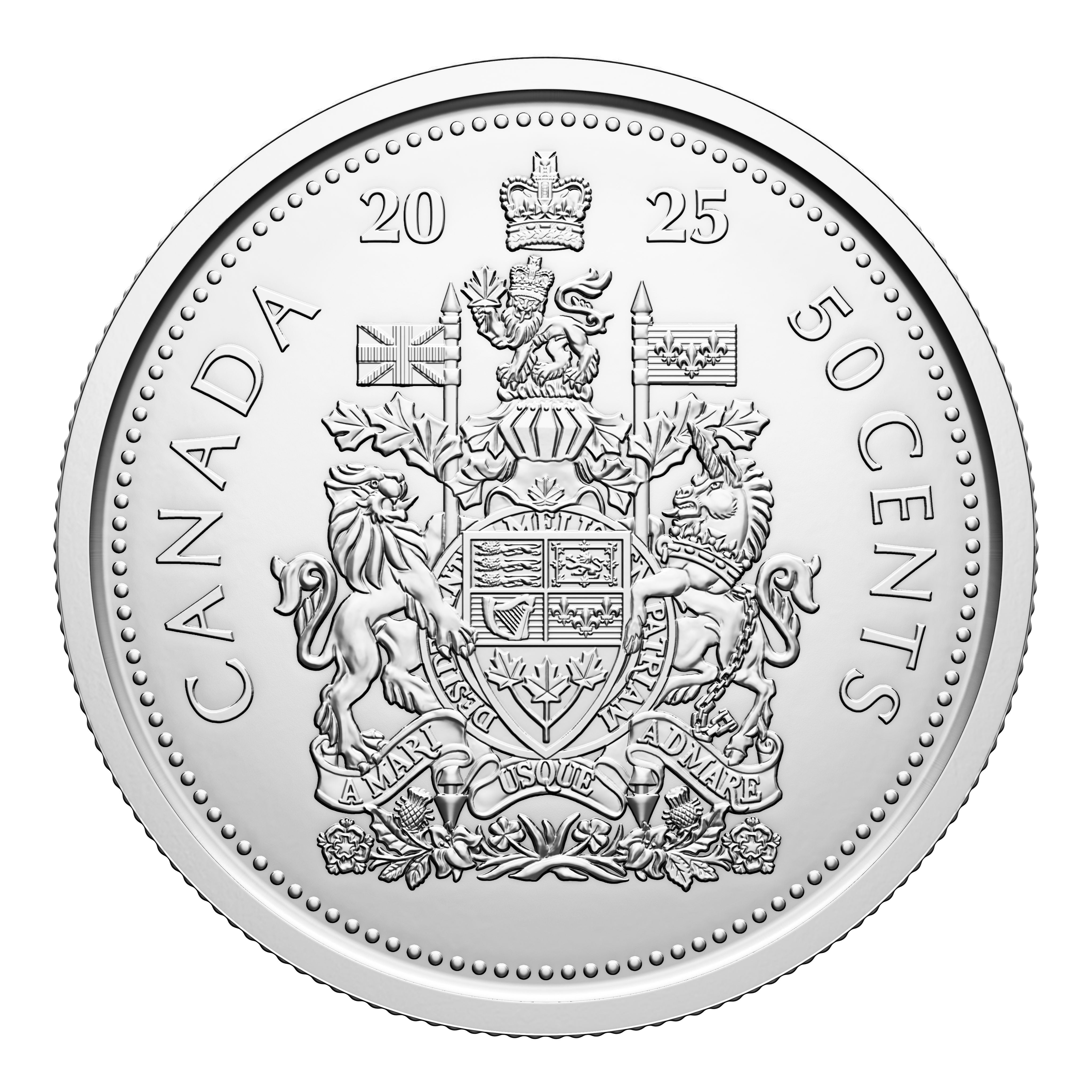 Full 25-coin roll of Canadian 50-cent 2025 coins in original special wrap packaging
