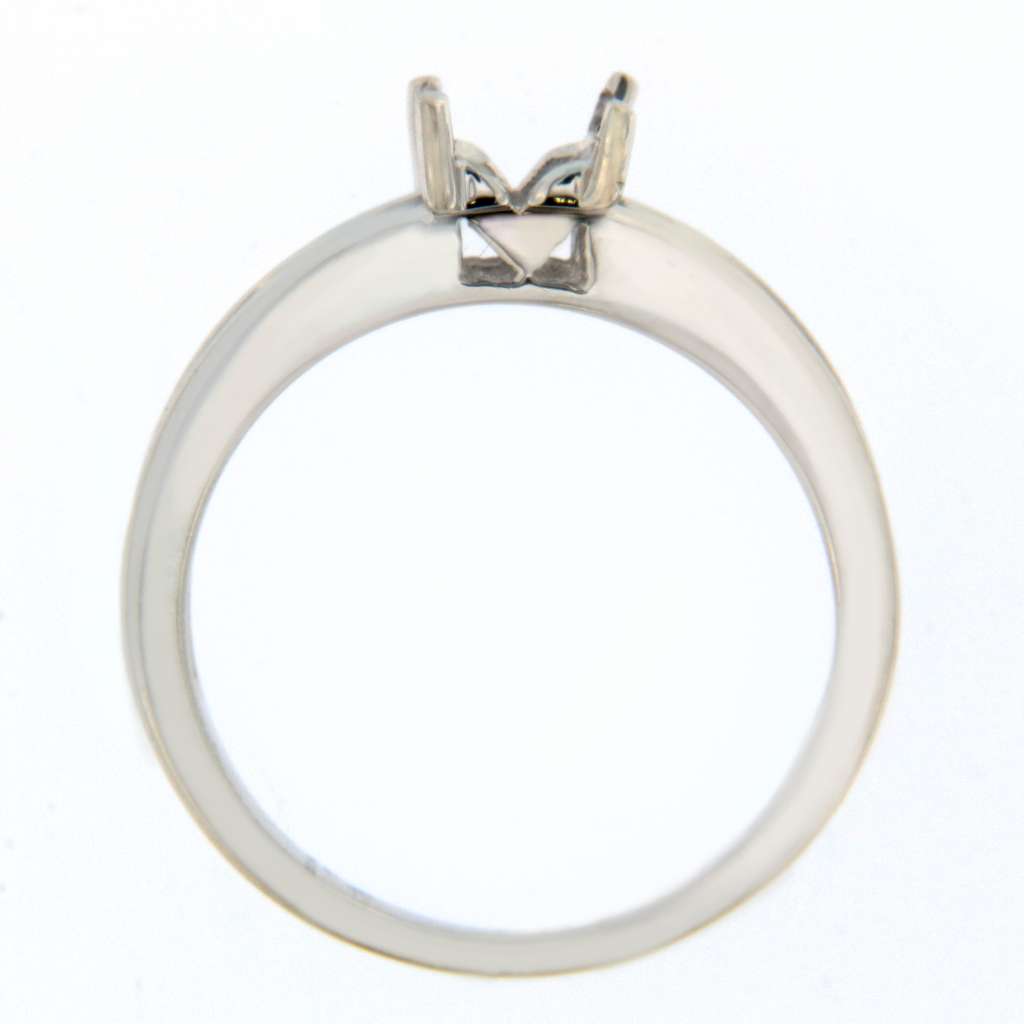 Top view of 14kt white gold ring mounting with visible diamond accents and polished finish