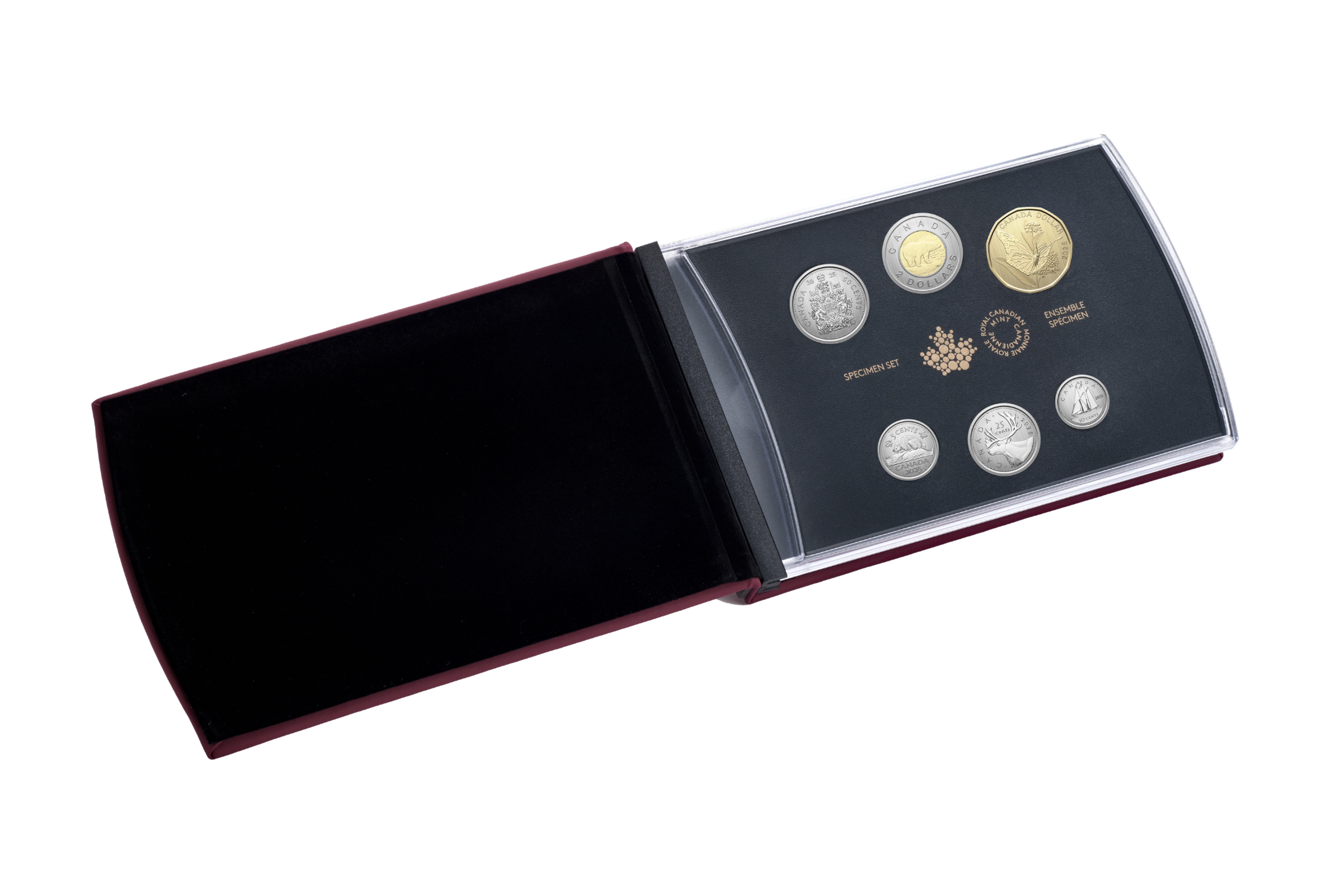 2025 Monarch Butterfly Conservation Specimen Set with six base metal coins displayed in elegant book-style packaging, showcasing wildlife motif