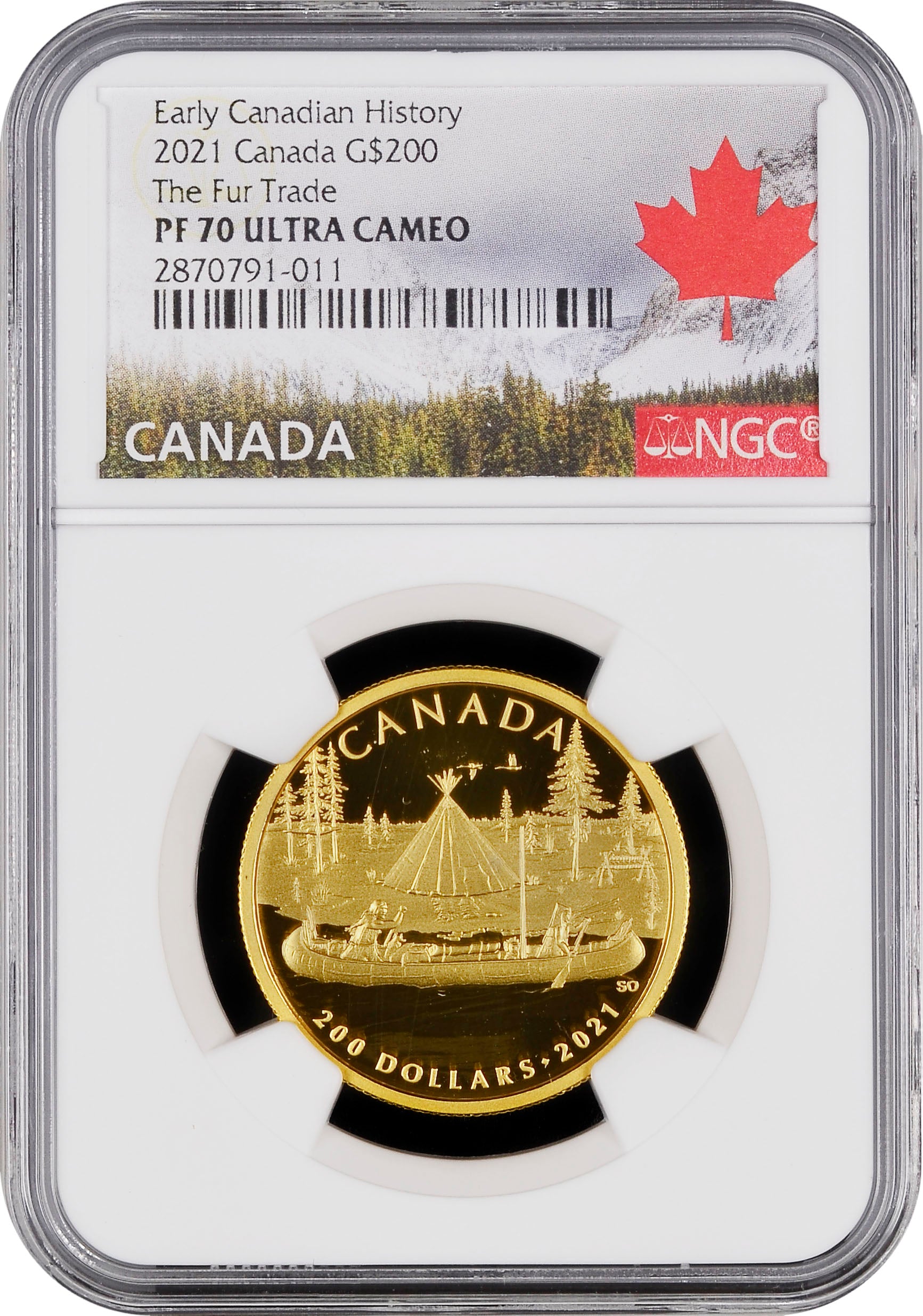 2021 Canadian $200 gold coin obverse view featuring Her Majesty Queen Elizabeth II effigy by Susanna Blunt, proof finish, collectible bullion