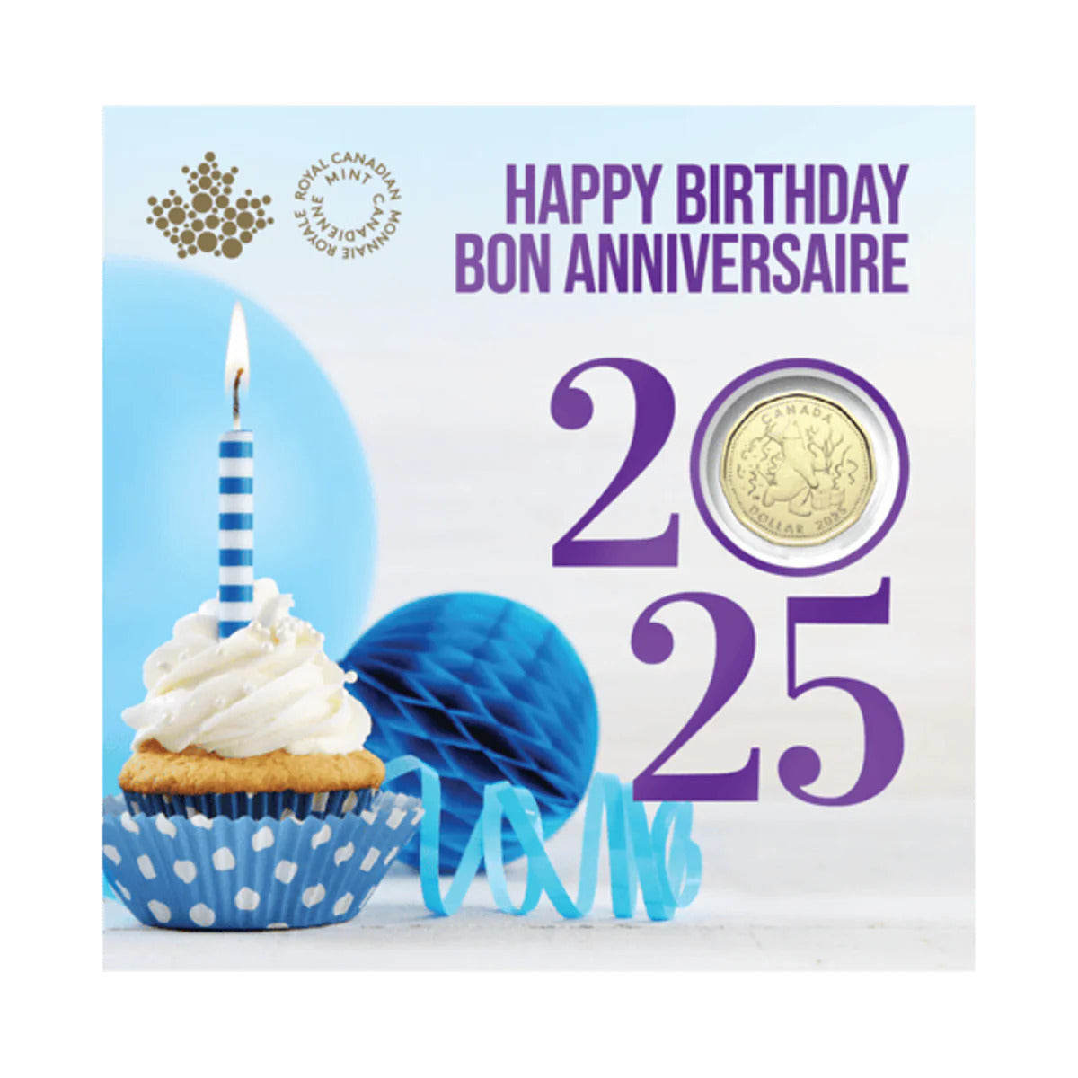2025 Canadian Birthday Gift Set showcasing polar bear-themed $1 coin and four additional uncirculated coins, front view