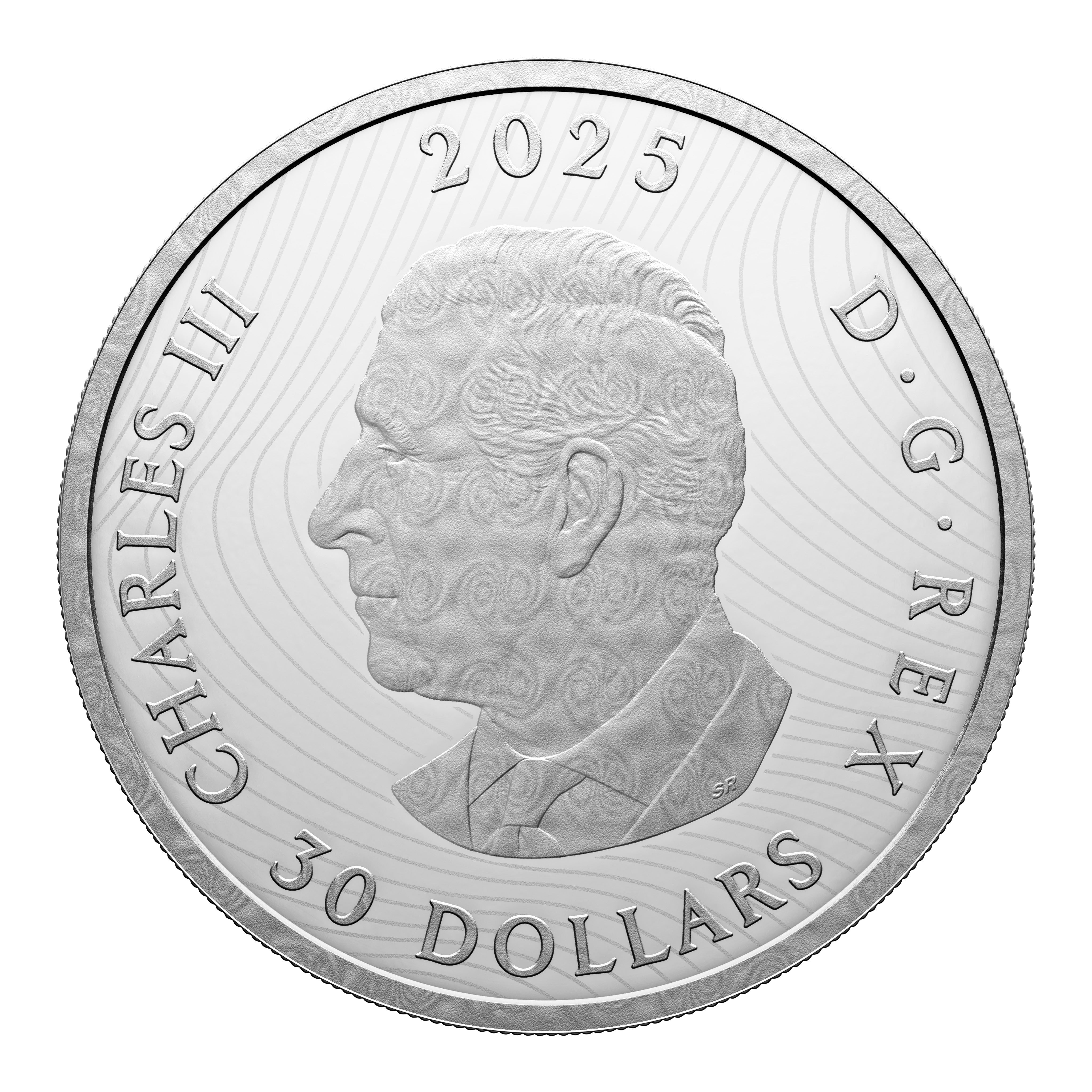 Side angle of 2025 Canadian silver coin highlighting thickness and proof surface