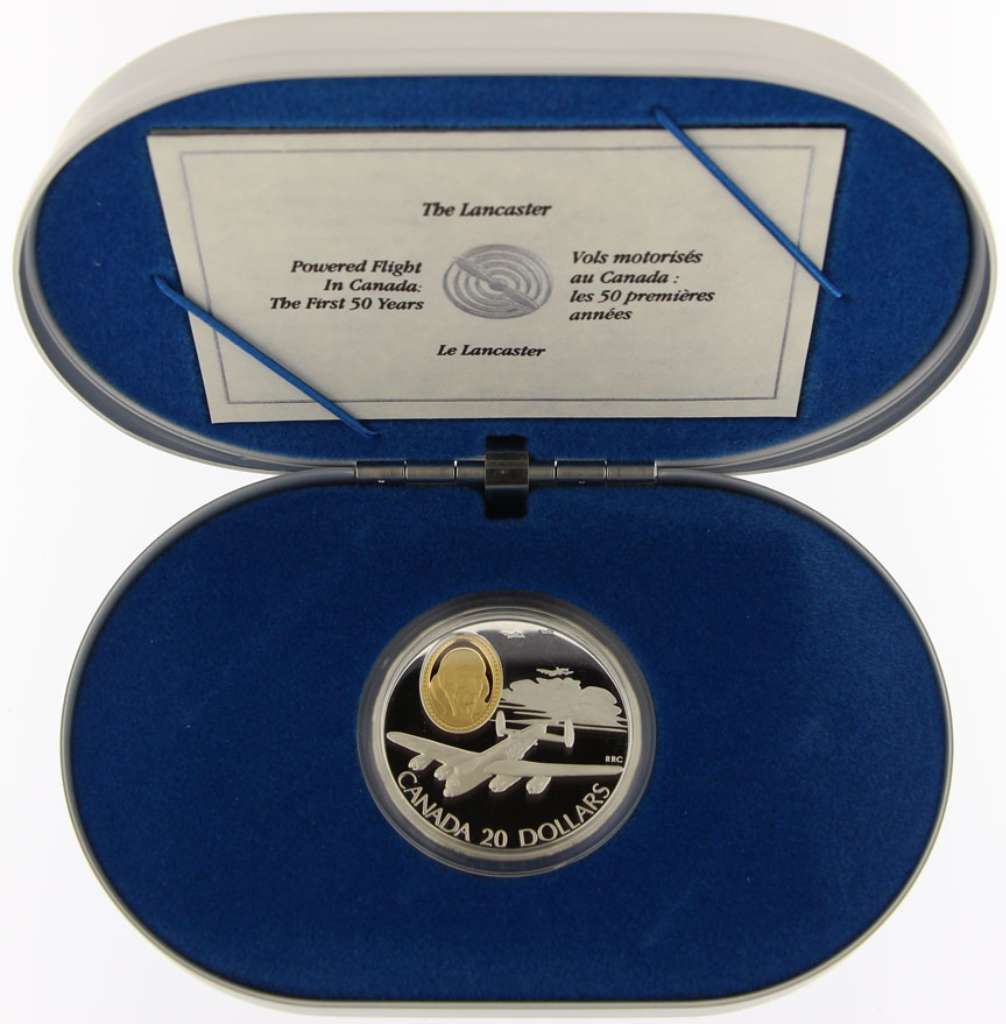Canada Silver 1990 $20 Lancaster - Aviation I Series PF .925oz, .925