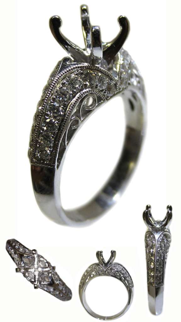Ladies' 18kt white gold fancy engagement ring semi-mounting
