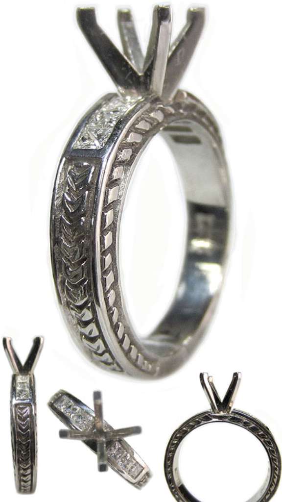 Ladies' palladium 950 fancy engagement ring semi-mounting