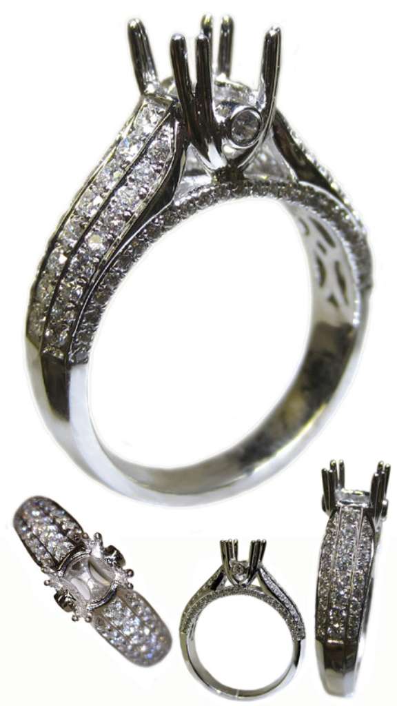 Ladies' 18kt white gold fancy engagement ring semi-mounting