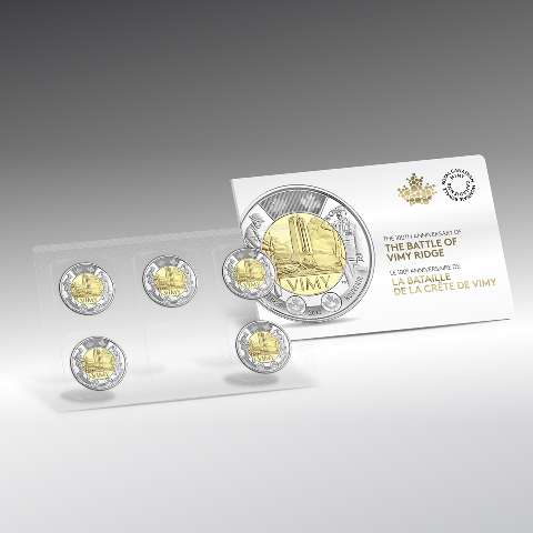 Canada Base Metal 2017 $2 100th Anniv Battle of Vimy Ridge, 5-Pack CI