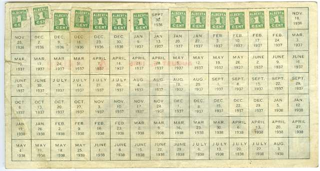 fullMatchVisibleAlberta Prosperity Certificate, with 13 attached Stamps, small tearVFN/A
