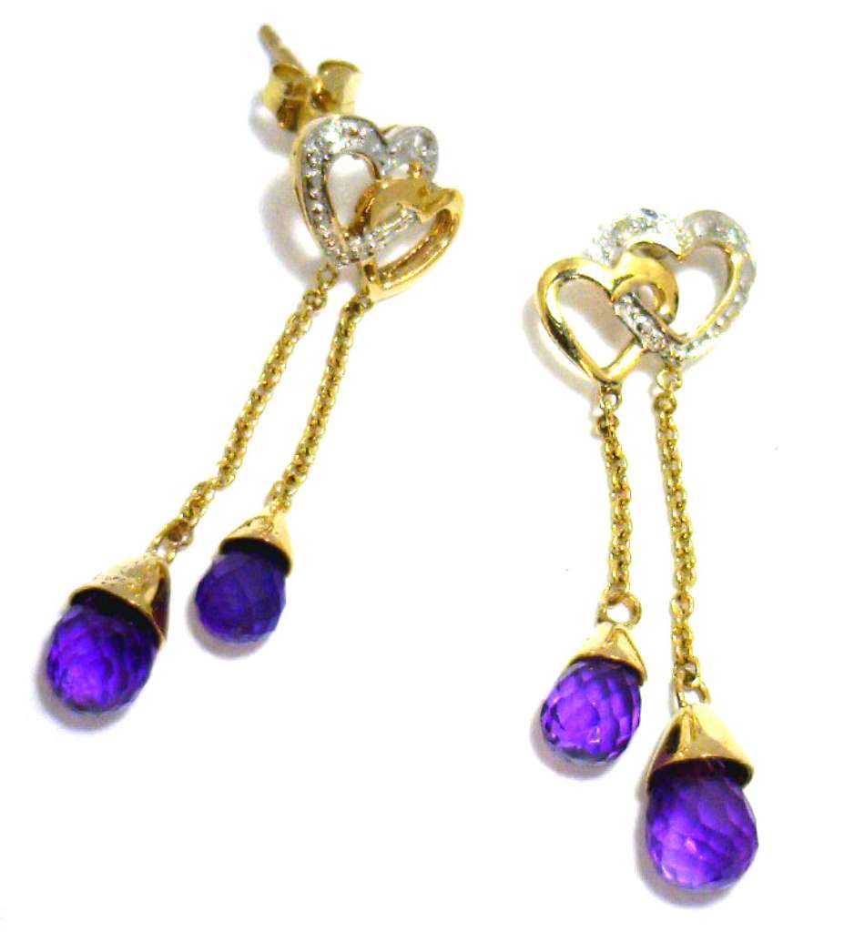 14kt yellow gold danging style amethyst earrings